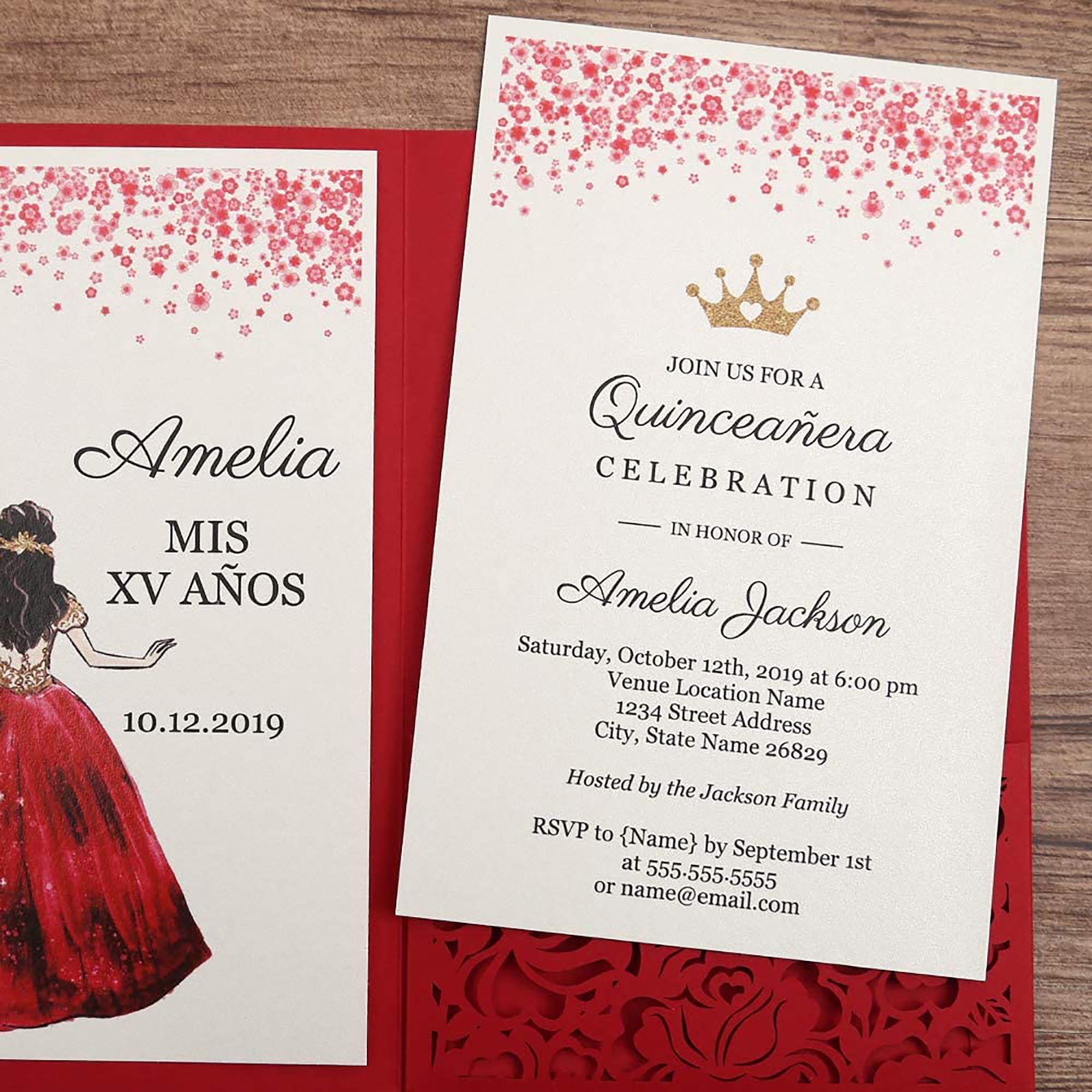 Buy DORIS HOME 4.7x7 Inch 50PCS Blank Red Quinceanera Invitations Kit