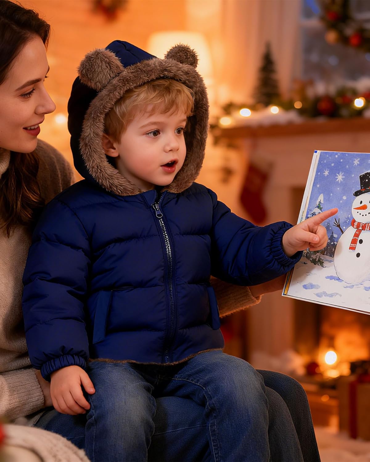 ADUKIDE Toddler Puffer Jacket with Bear Ear Kids Boys Hooded Fleece Coat Size 6M-5T - Image 4