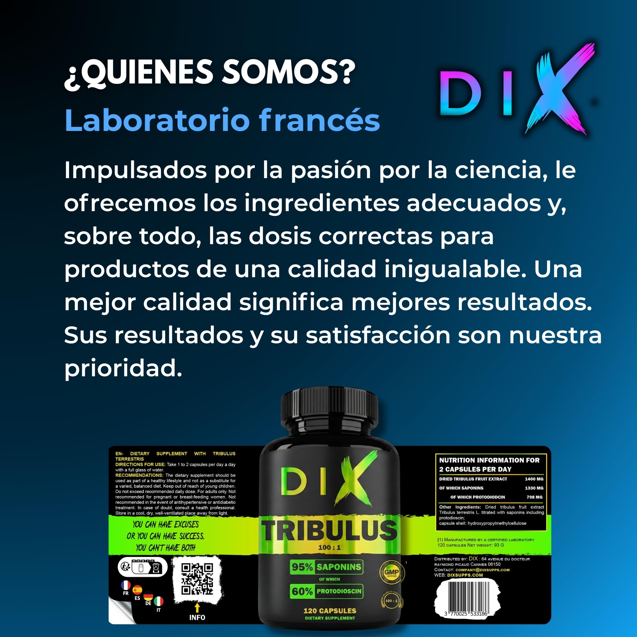 TRIBULUS TERRESTRIS ✗ Alta Concentración 100:1 ✗ Rendimiento Deportivo ✗ 95% Saponinas ✗ 60% Protodioscina ✗ Testado y Certificado ✗ Sin Micotoxinas ✗ Alto Contenido de Activos ✗ Empresa Francesa ✗