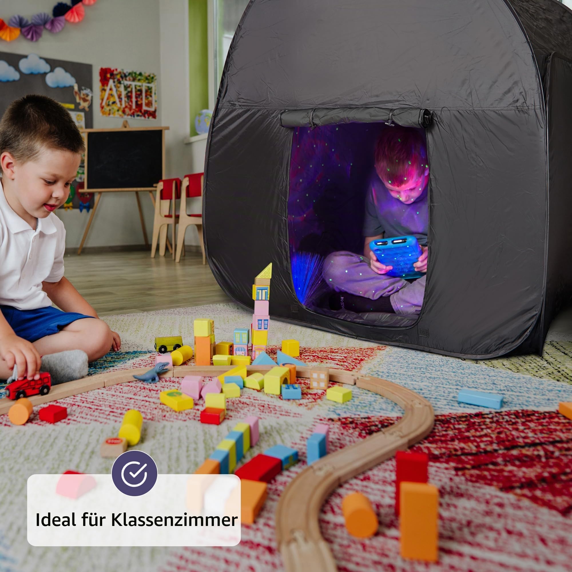 Sensorisches Zelt für Kinder zum Spielen und Entspannen | Hilfsmittel bei Autismus, SPD, Ängsten, Konzentrationsmangel | Dunkle Pop-up Höhle für autistische Kinder | für Zuhause oder Schule | Doppel