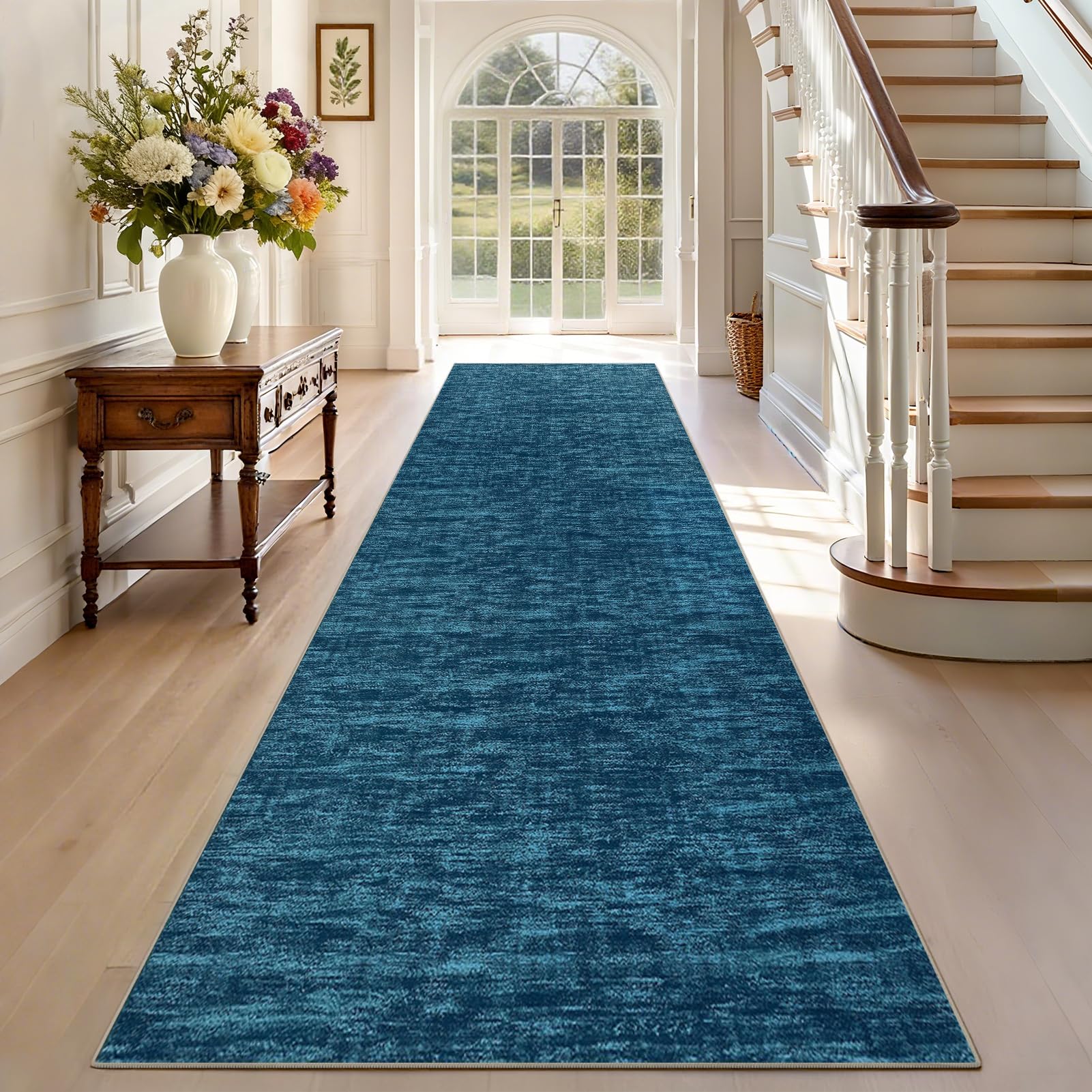 Tapis de couloir antidérapant bleu 50 x 80 cm lavable pour cuisine