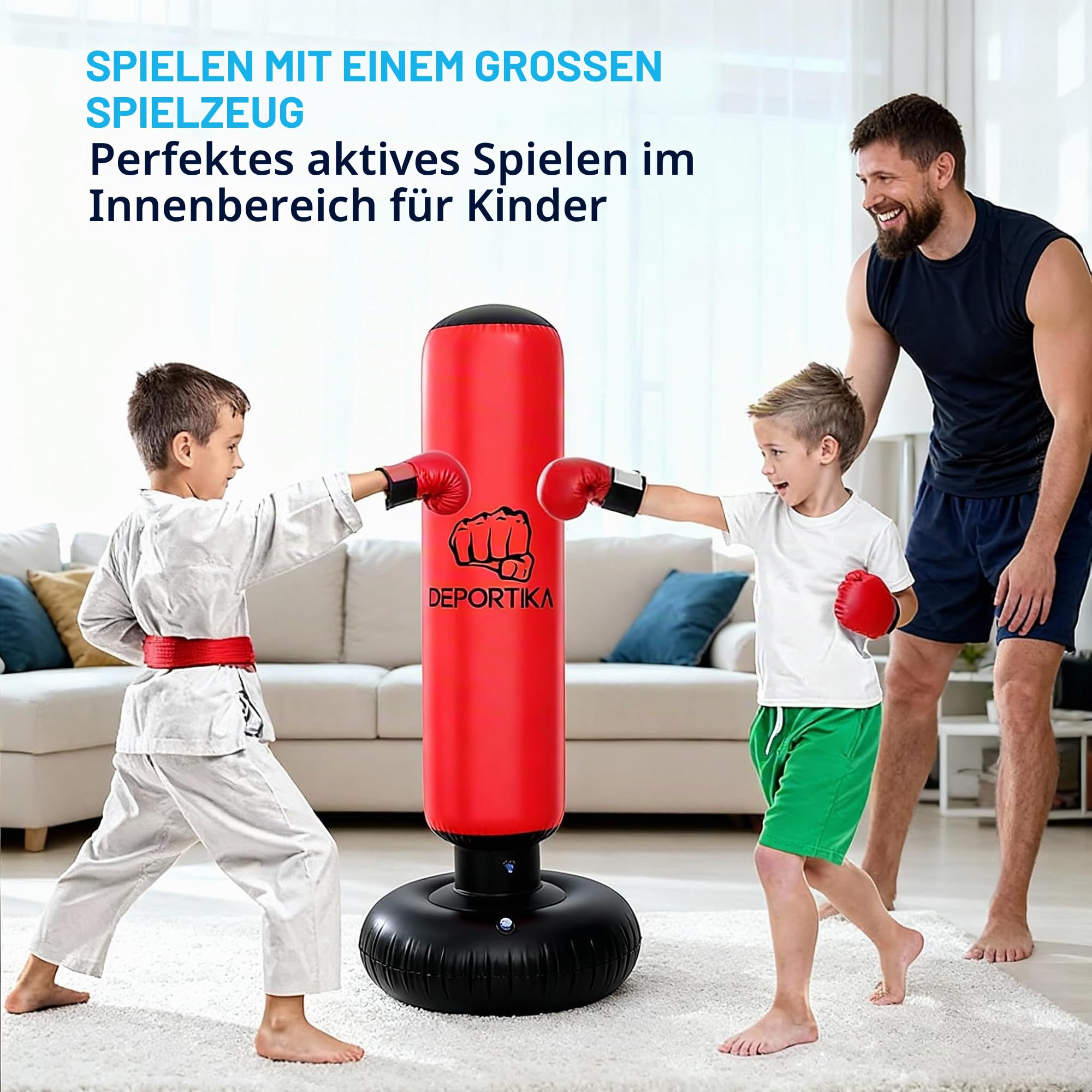 Aufblasbarer Boxsack, mit stabiler Wasserbasis, aktives Spielgerät für den Innenbereich, freistehend, Ziel, Kick, MMA, Karate, Spalte, Sandsäcke, Reflextraining, Fitness, Training (170 cm)