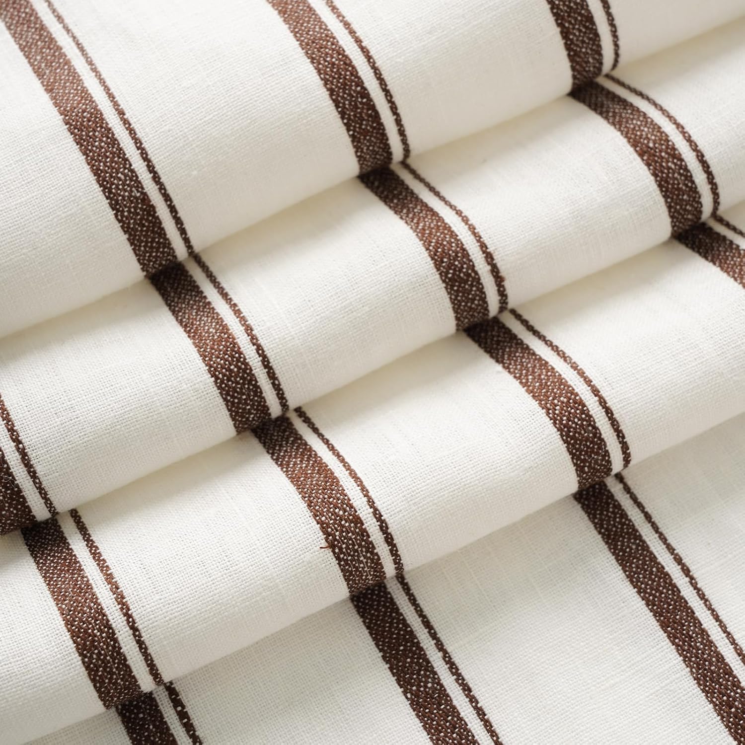100% Linen Striped Curtains for Living Room, 52 x 84 Inch Rod Pocket Window Curtain for Sliding Glass Door Bedroom Dining Room 1 Panel, Coffee
