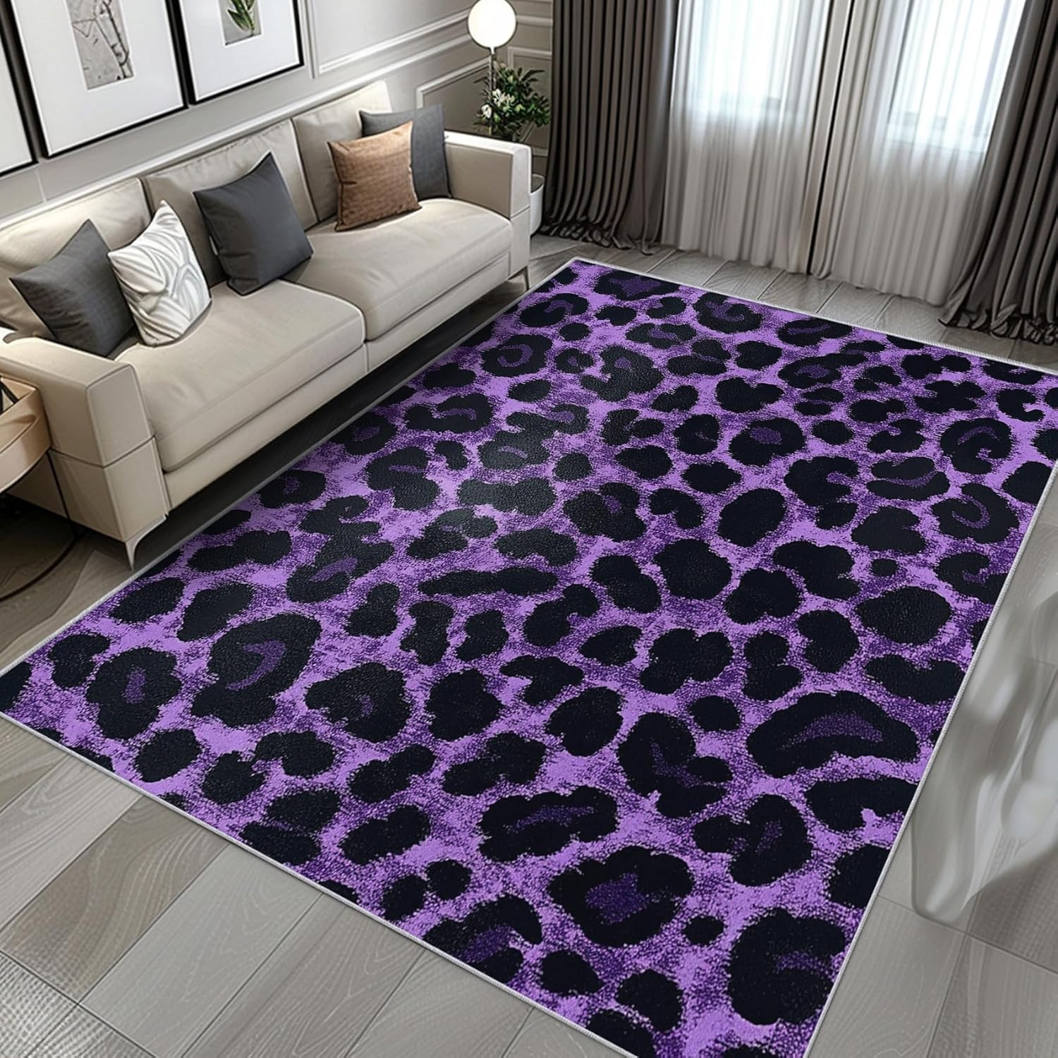 Leopard Print Rug Runner - Purple Leopard Print Throw Rug 2x3, Cheetah Home Decor & Gifts, Animal Skin Area Rug & Rome Decor, Washable Non Slip Anti Skid Indoor Floor Mat