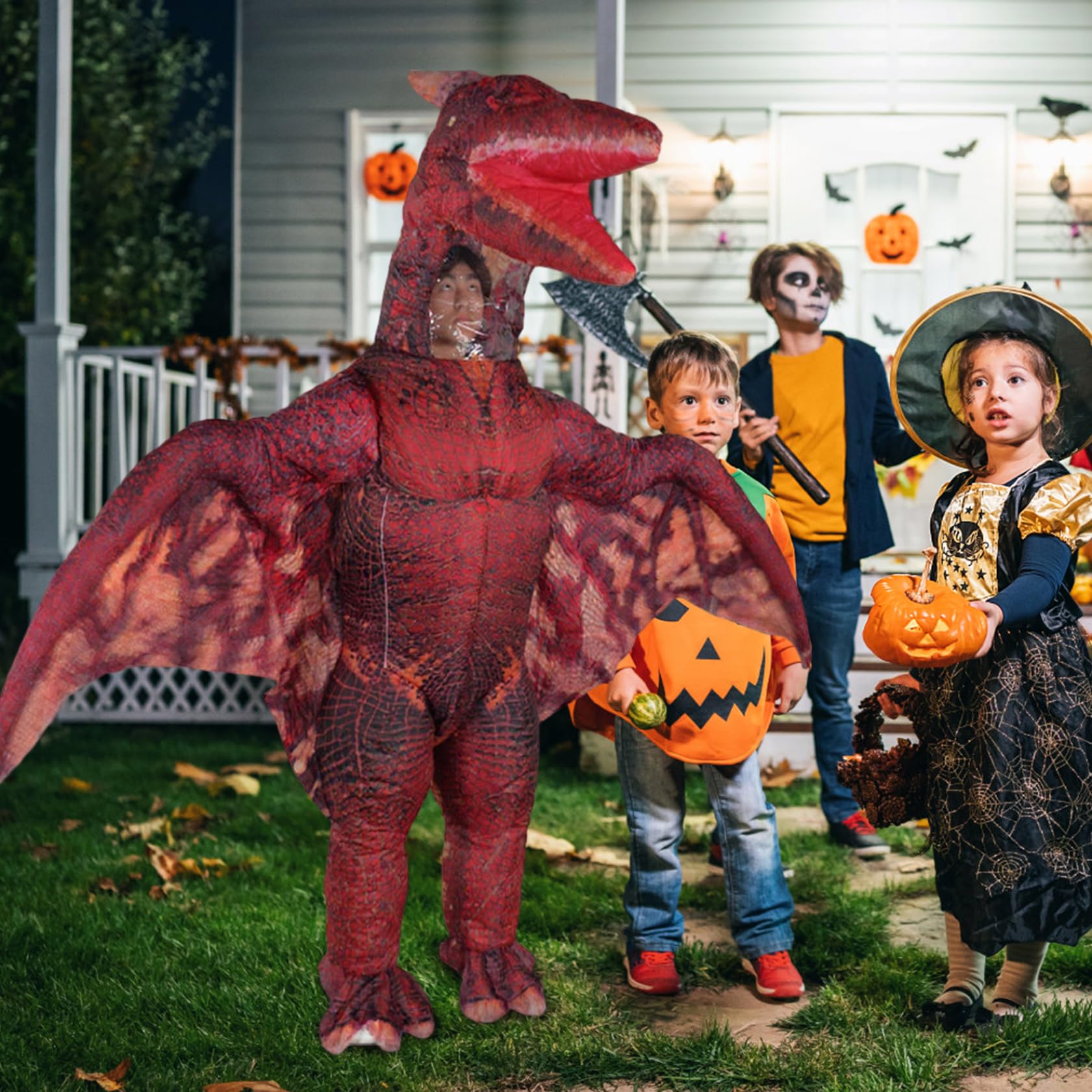 Gcroet Disfraz de Dinosaurio Pterodáctilo Rojo Disfraz de Dinosaurio Inflable Divertidos Disfraces de Halloween para Fiesta Halloween Cosplay...