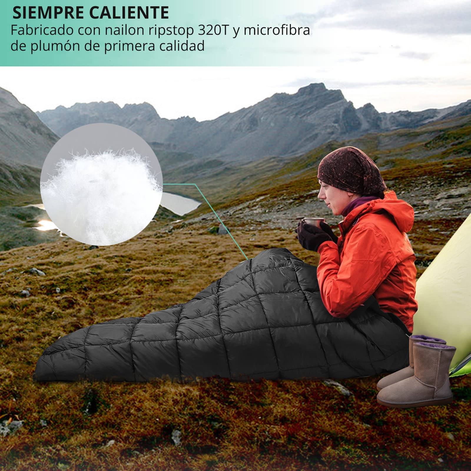 VINTEAM Manta de Plumón Plegable 137 x 203cm Edredón de Plumón para Exteriores con Botón a Presión Manta de Camping Impermeable para Acampar al Aire Libre, Salidas Familiares