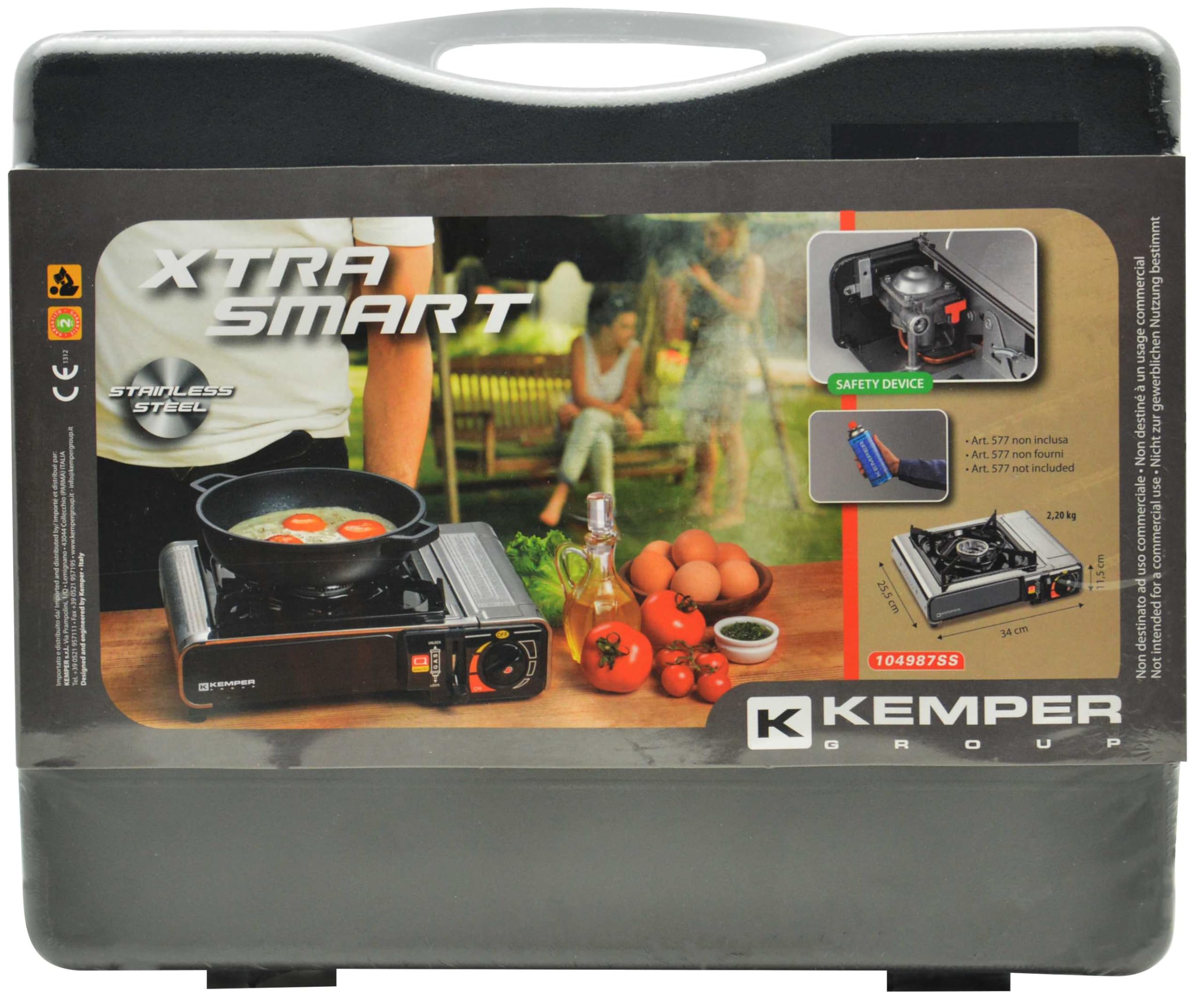 KEMPER - Réchaud à gaz NOMADE INOX 1900W Allumage piezo Double système de sécurité Mallette