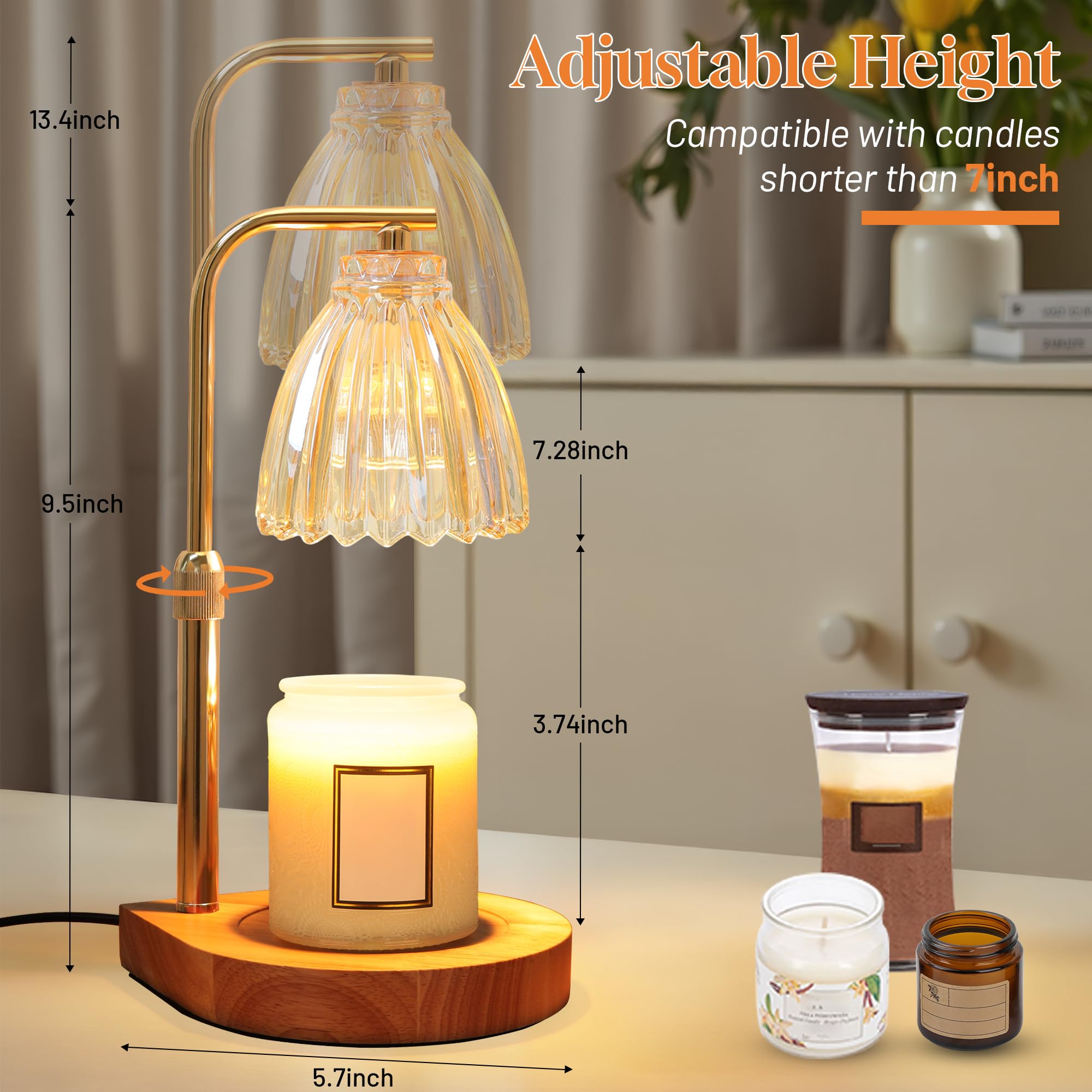 Candle Warmer Lamp With Dimmable Timer - Top-Down Melter For Jar Candles, 2 Bulbs Included (Amber) - View #13
