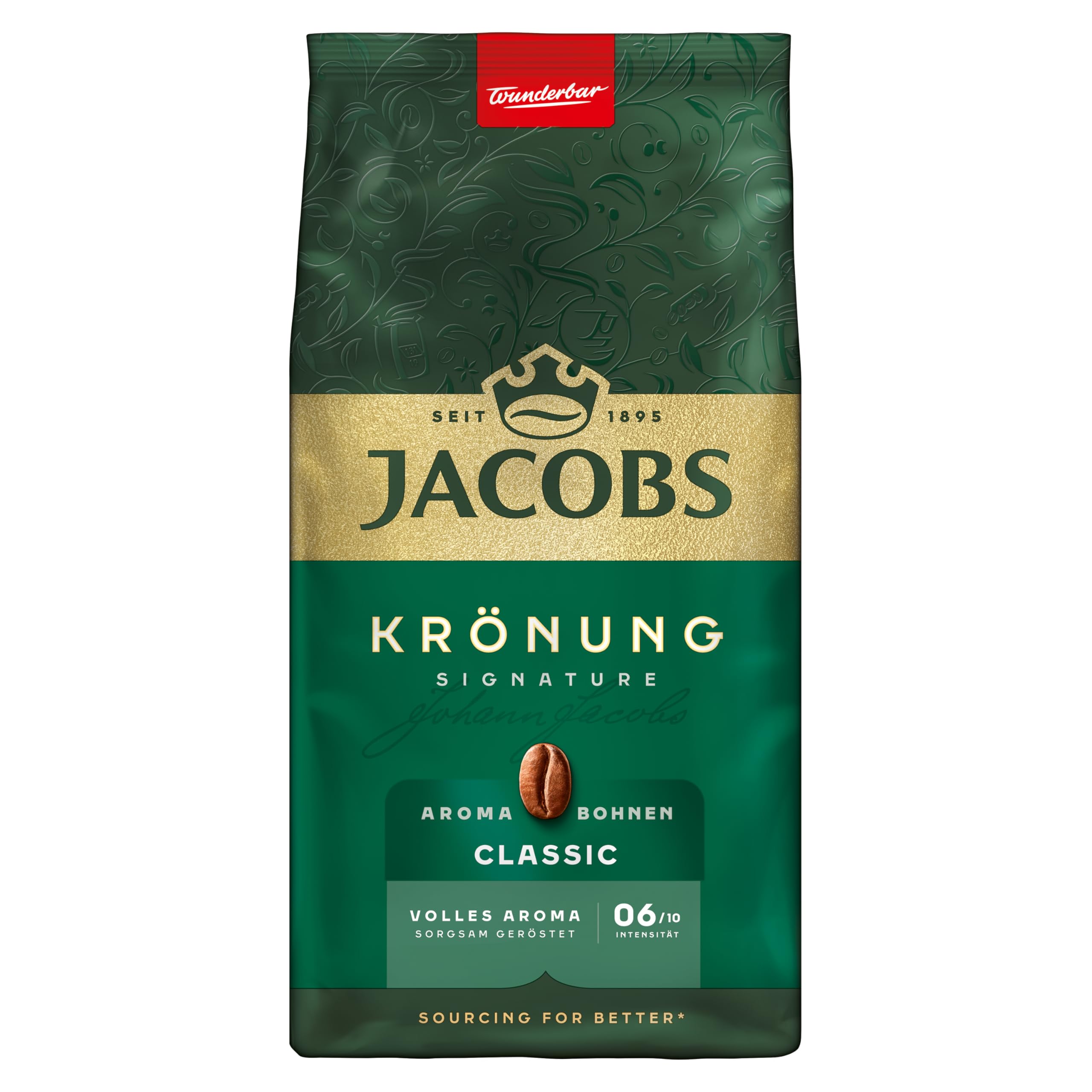 Jacobs Kaffeebohnen Krönung Classic Aroma-Bohnen, nussig mit Zitrusnote, geröstet in Bremen, Intensität 6/10, Kaffee ganze Bohnen, 500 g