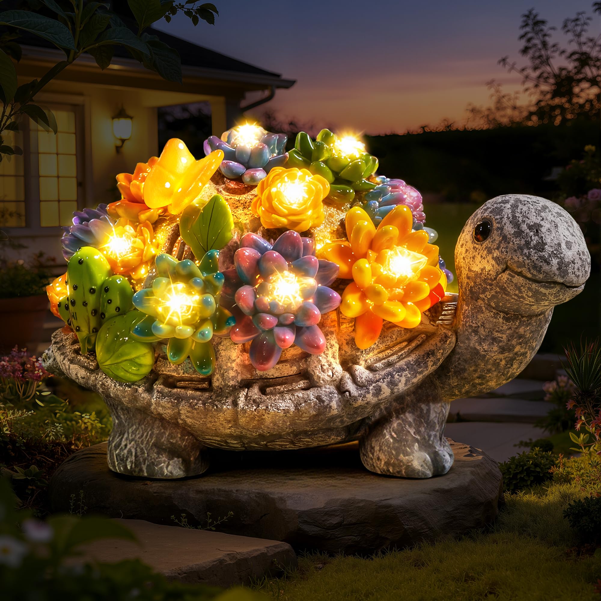 Ollny Statue de jardin solaire résistante aux intempéries - Charmante décoration de jardin pour l'extérieur et le balcon - Décoration de jardin et balcon avec 8 LED