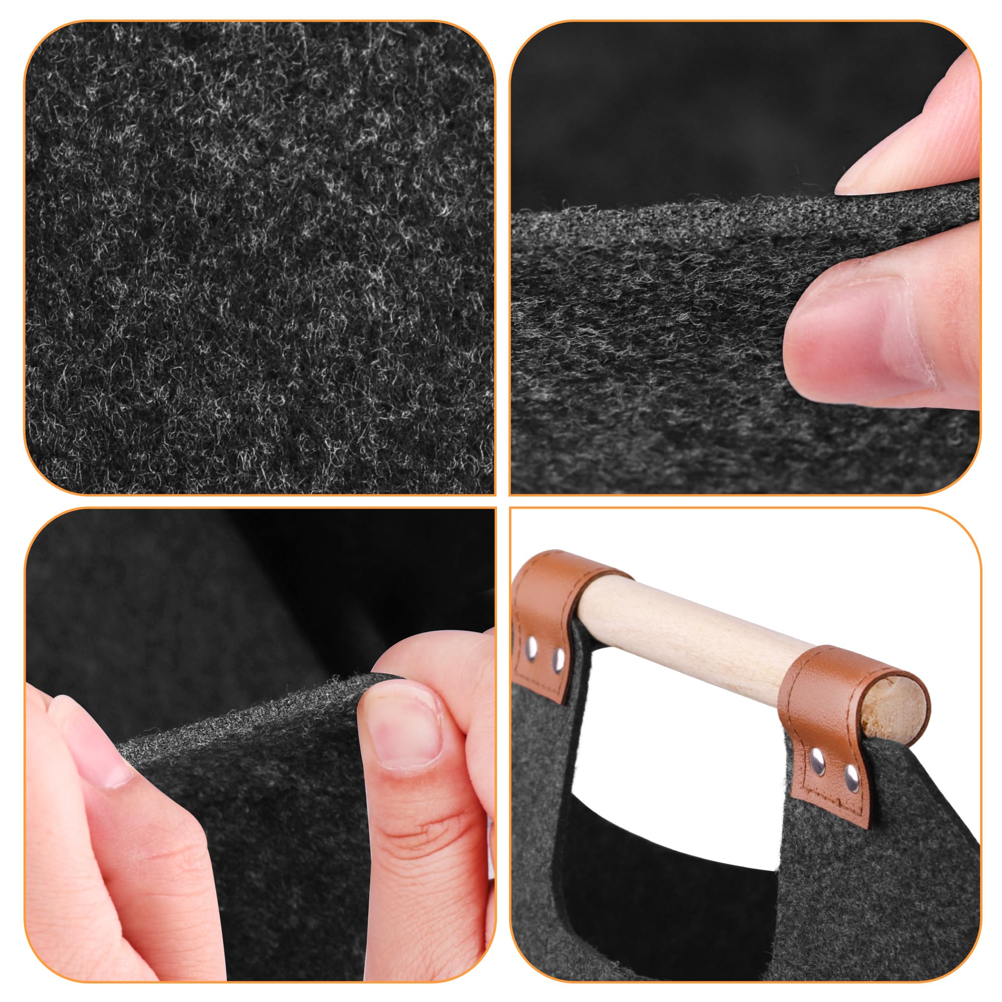 Panier bois cheminée en feutre épais avec poignée renforcée pliable 45x40x32cm Noir