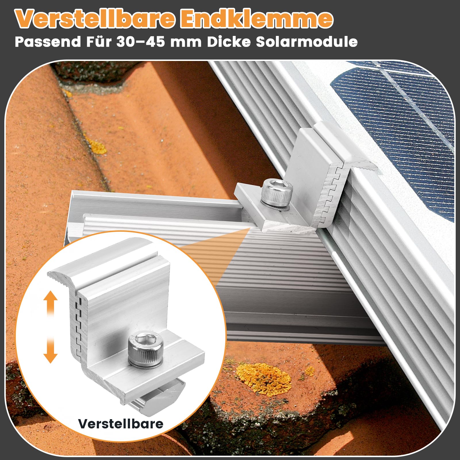 Supporto per pannello solare per tetto in mattoni per 2 moduli, profilo in alluminio da 300 mm e gancio per tetto fotovoltaico, supporto solare regolabile, pannelli solari spessi 30-45 mm, set di