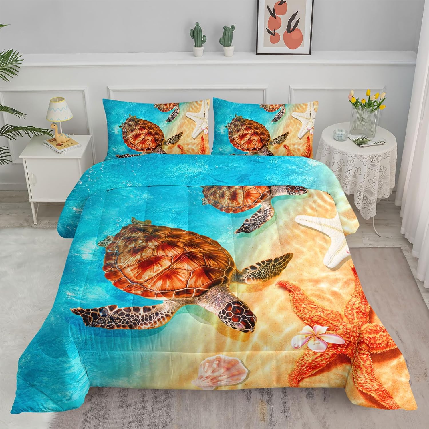 Axolotl Sea Turtle Bedding Set Queen,Ocean Bedding Set
