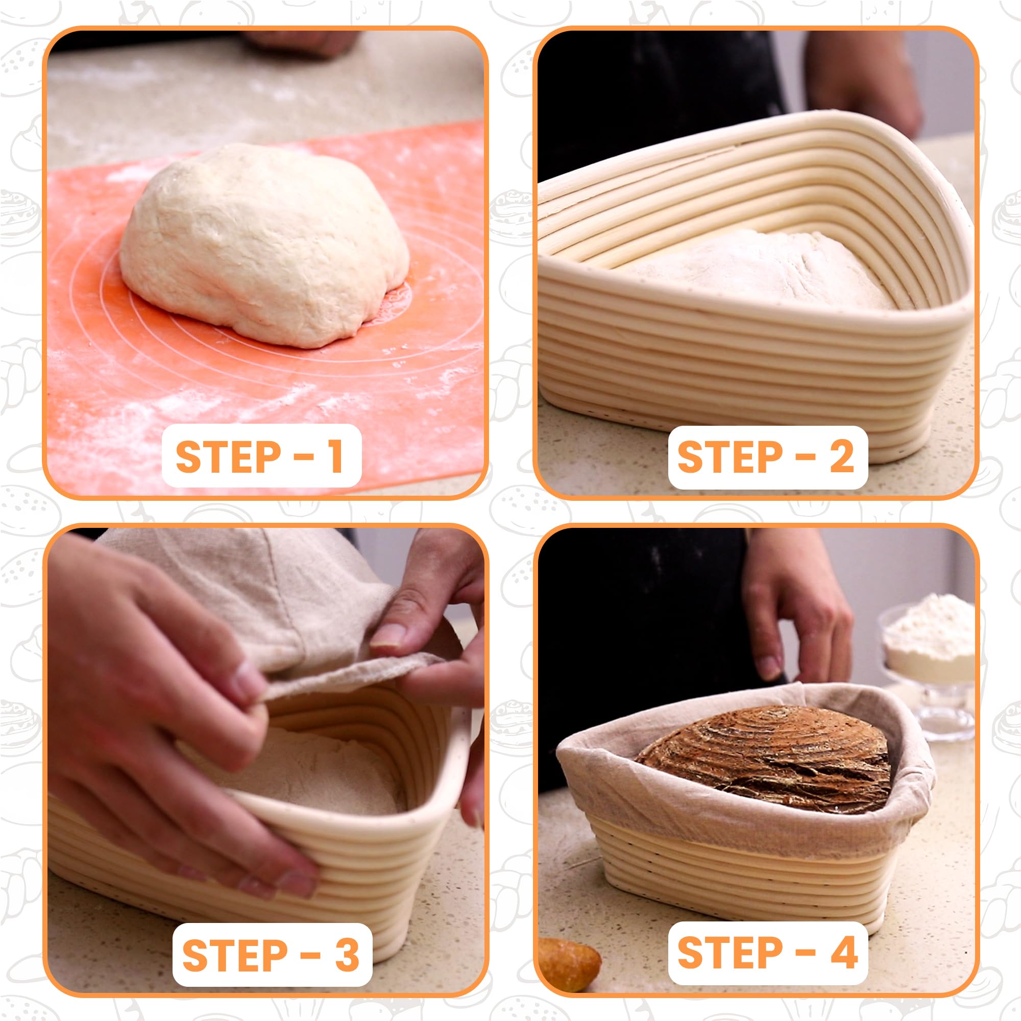Triangle Brot-Gärkörbchen – Sauerteigkorb, Rattan – Starter-Set zum Backen von Dreiecksbroten – Geschenkset