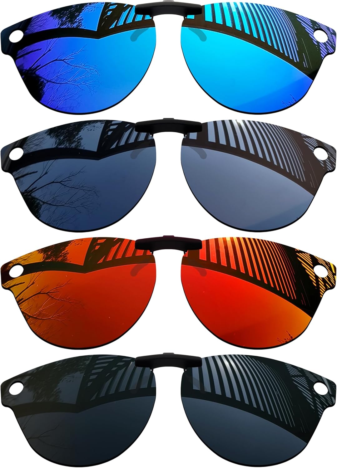 4 Pairs UV Protection Polarized Clip-On Lenses for Ray-Ban Meta Headliner RW4009-50 Sunglasses Frame - Solid Black+Titanium+Ice Blue+Fire Red