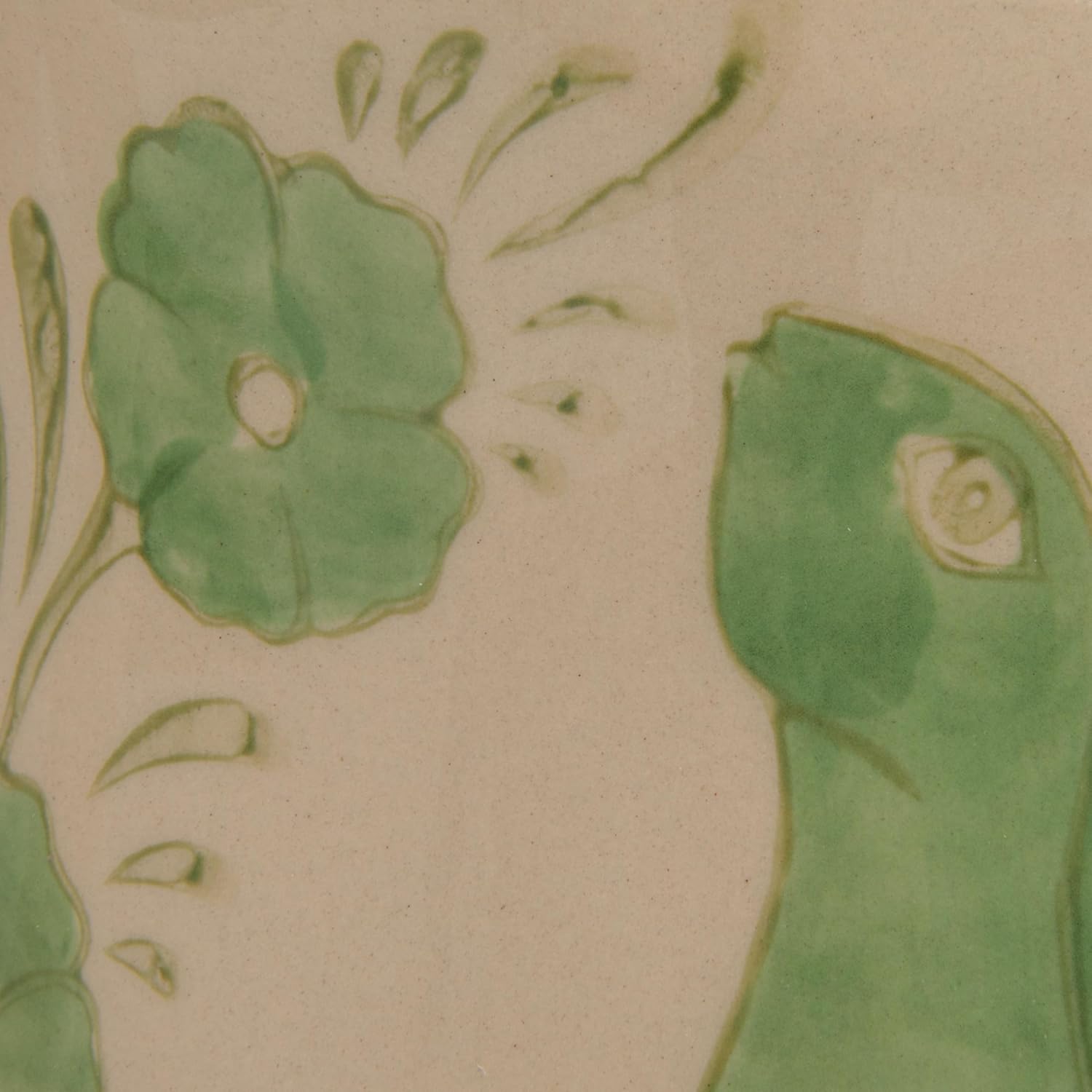 Creative Co-Op 3-Quart Stoneware Pitcher with Rabbit and Floral Motif, Green