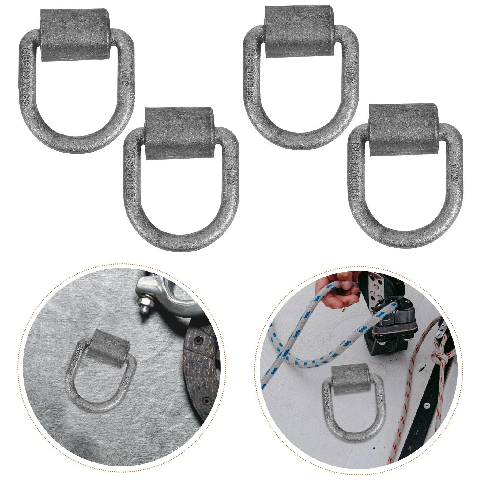 4 Pièces Anneau Soudé 1/2 Pouce 12000 Lb pour Remorque et Atv