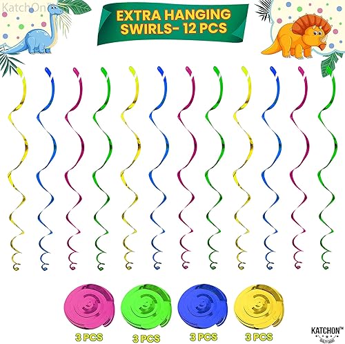 Miniatura 3 de KatchOn, Decoraciones de espirales colgantes de dinosaurio, preencordadas, paquete de 42  Decoraciones de fiesta de dinosaurios  Decoraciones del