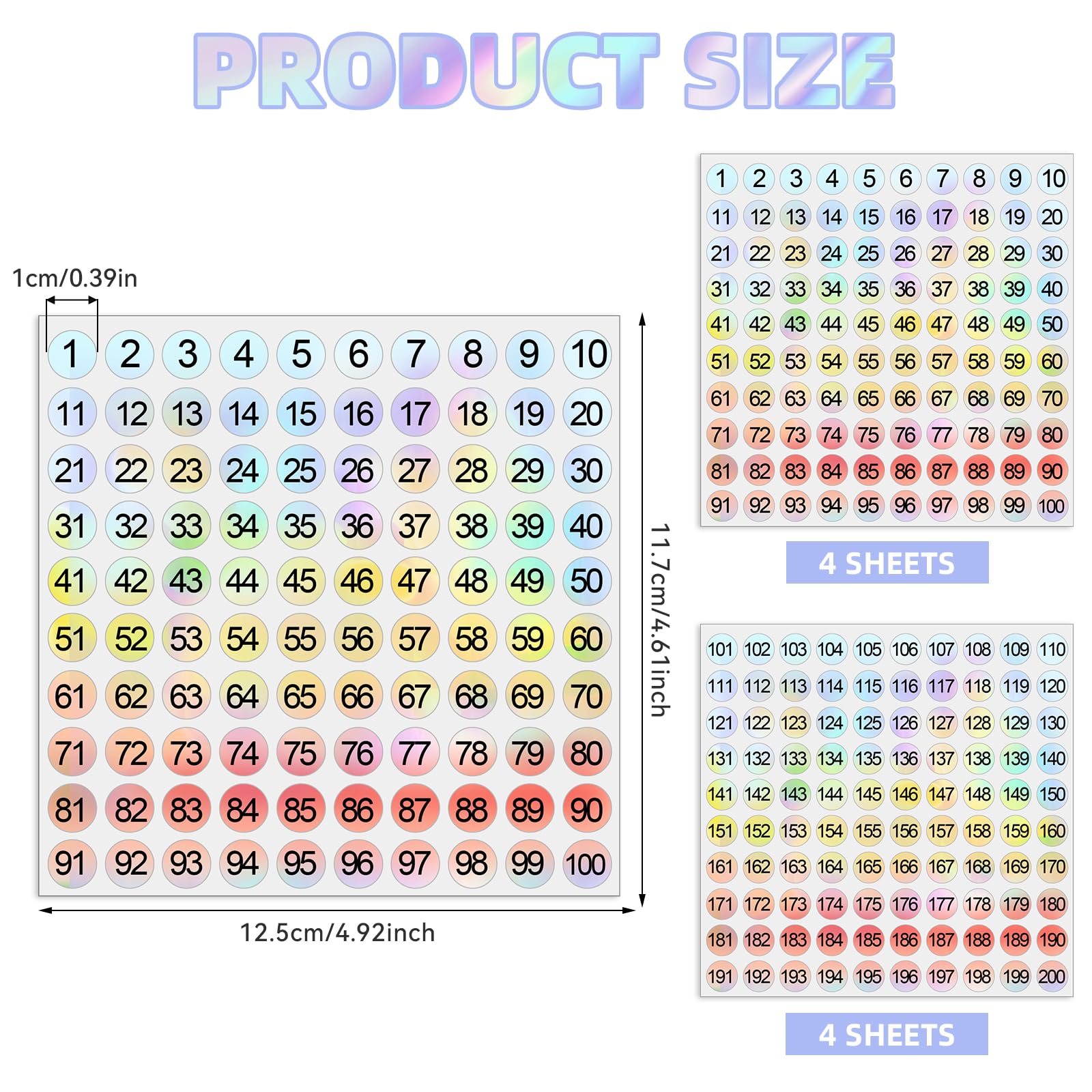 1-100 Round Number Stickers, 10 Sheets Consecutive Labels