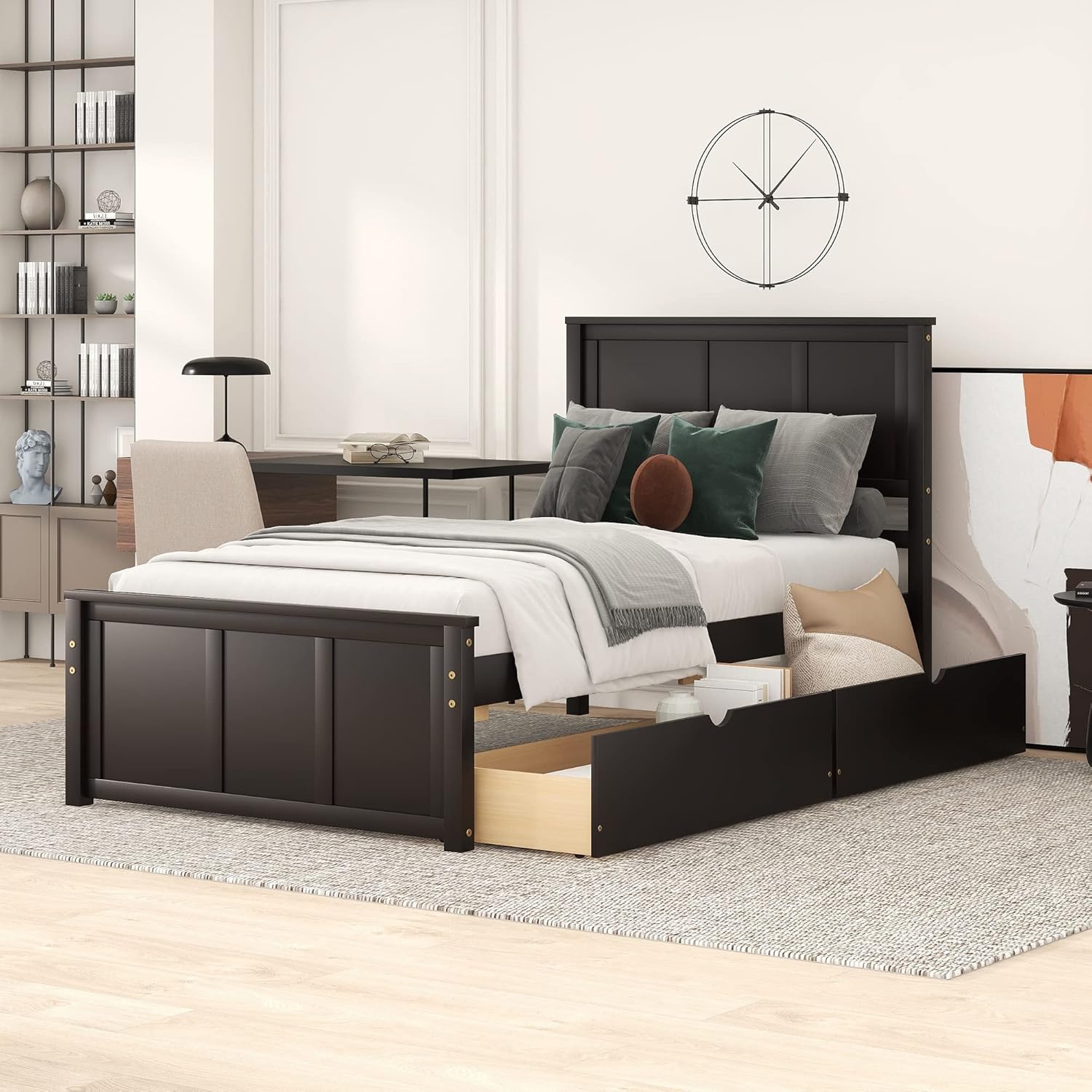 Twin Bed with Drawers,Wood Platform Bed Frame with