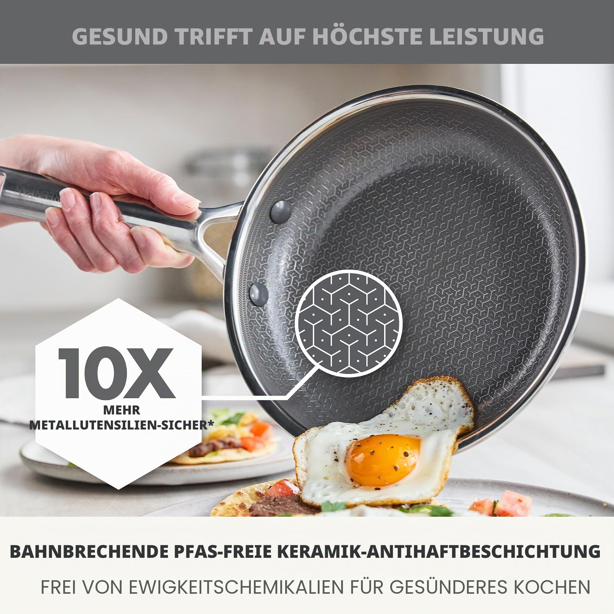 GreenPan Hybrid-Bratpfanne, antihaftbeschichtet, Edelstahl, 20,3 cm, APEX dreilagige Thermobond PFAS-freie Keramikpfanne, Induktions- und alle Herdarten kompatibel, Backofentemperatur bis 450 °C