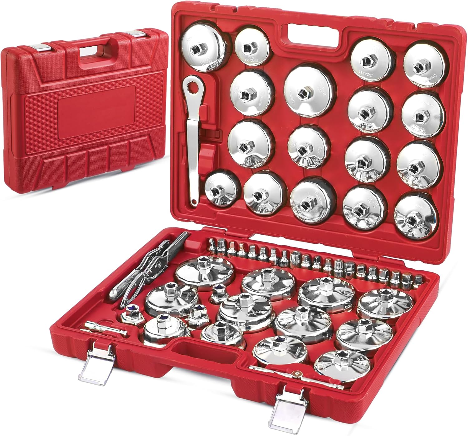 Auto Oil Filter Socket Wrench Set, Oil Filter Wrench Set, Stainless Steel Oil Filter Cap Socket, Cup Type 1/2 inch Drive Cap Removal Tool, with Drain Plug Socket Set Compatible Car, SUV, Oil Filter