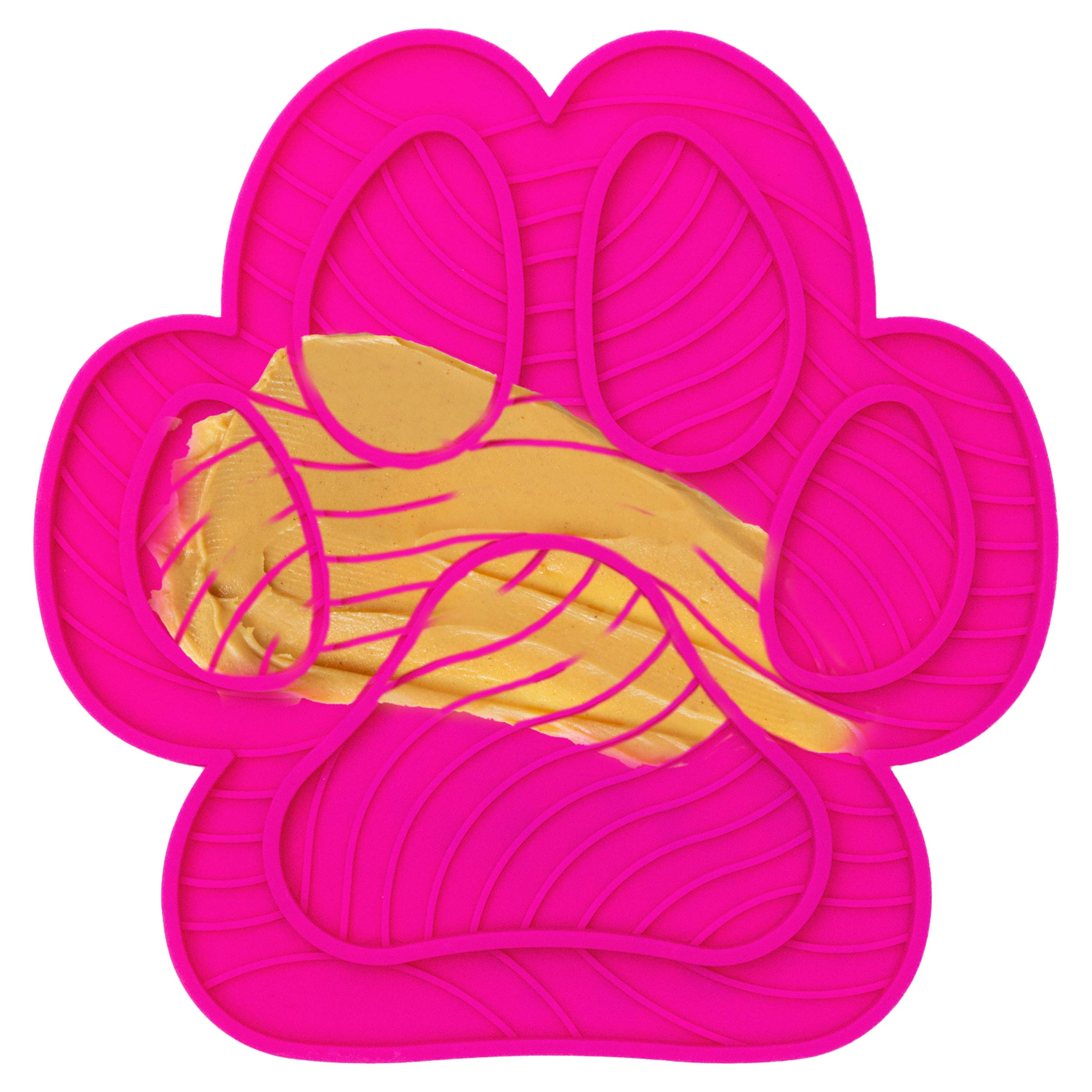 Downtown Pet Supply - Lick Mat for Dogs - Slow Feed Dog Licking Mat - Puppy & Dog Enrichment & Stress Relief Toys with Strong Suction Cups - Distraction Aid - Supports Dental Care - Paw - Magenta