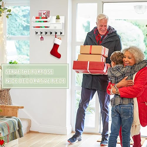 Miniatura 6 de VIS'V Soporte para llaves de pared, soporte de madera blanca para llaves con cajón para montaje en pared, organizador de llaves con 6 ganchos para