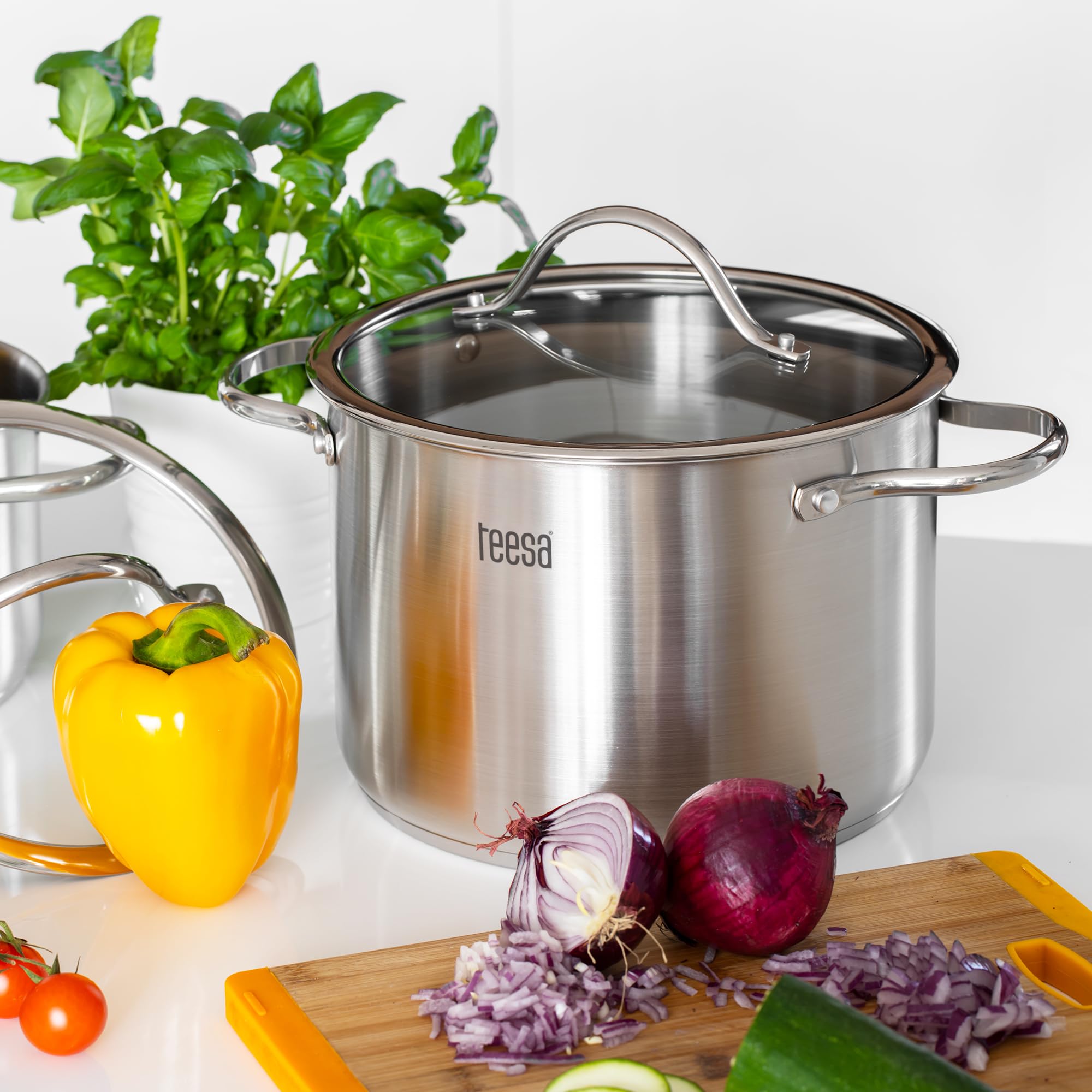 Teesa Set di pentole da 6 pezzi COOK EXPERT MASTER in acciaio inossidabile tipo 18/10 pratico misurino per tutti i tipi di pentole TSA0141