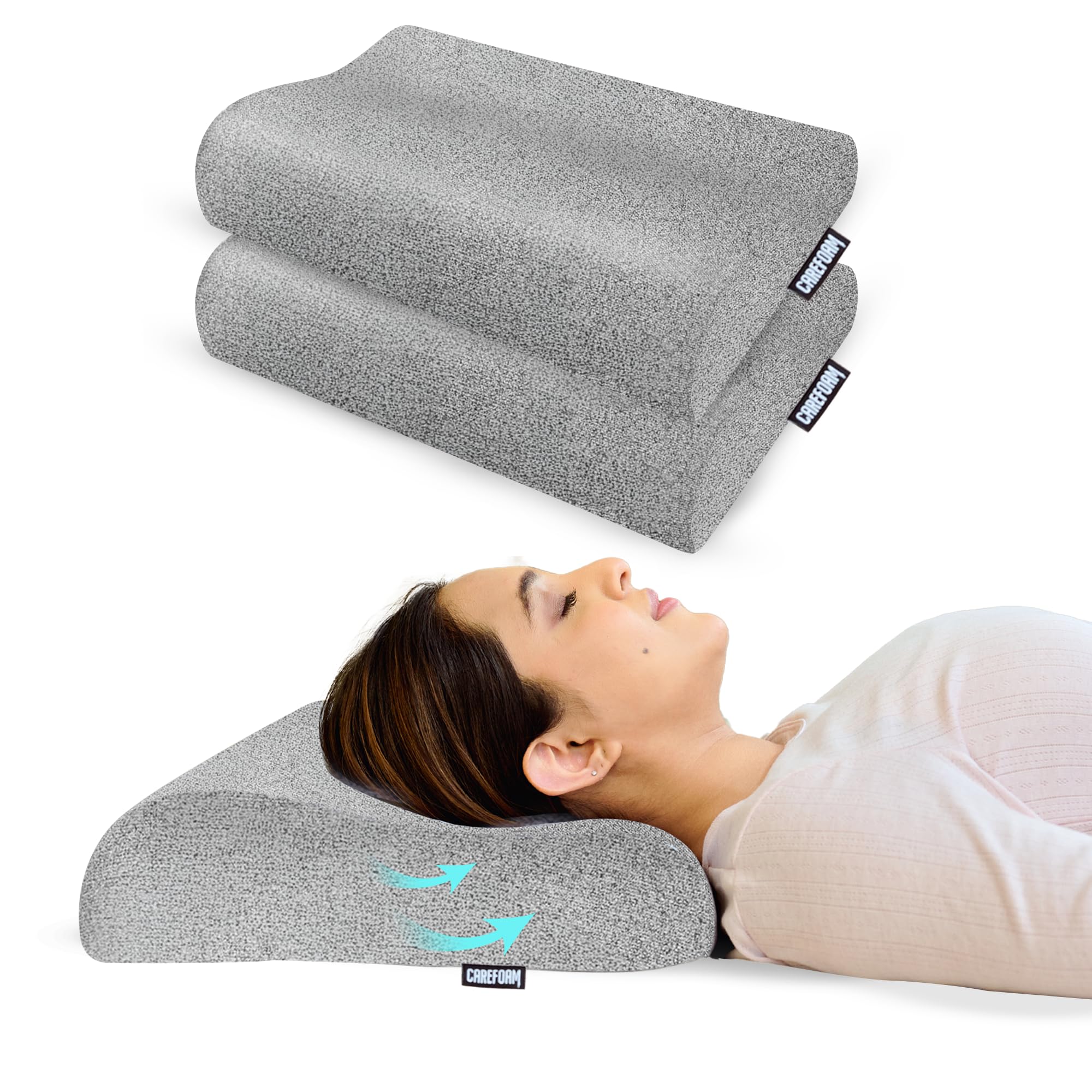 CareFoam Cervical Memory Foam Pillow for Neck Support | 2-Year Manufacturing Warranty | Orthopedic Contour Pillow for Cervical Spine Alignment & Shoulder Support | Made in India | 23 x 14 x 4.5 Inch