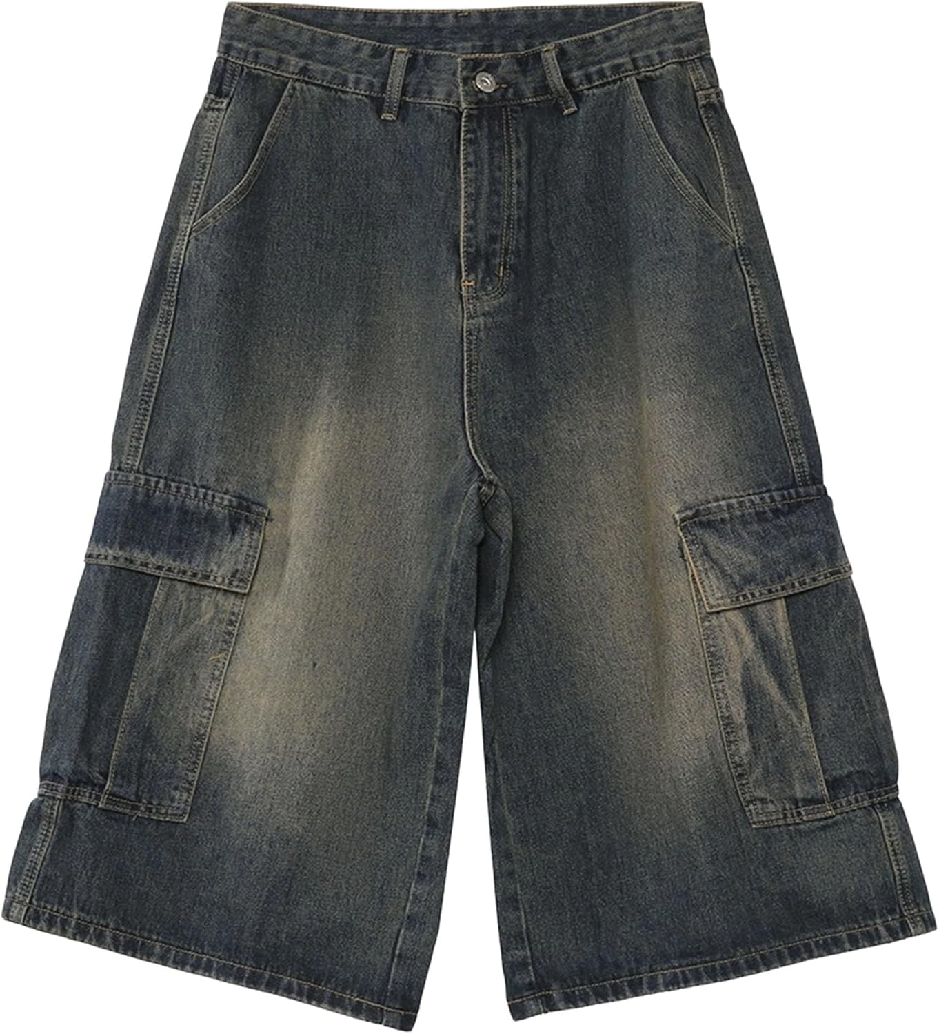 Maiyifu-GJ Mens Baggy Jean Shorts Loose Fit Wide Leg Long Denim Shorts Summer Casual Streetwear Hip Hop Short Jeans