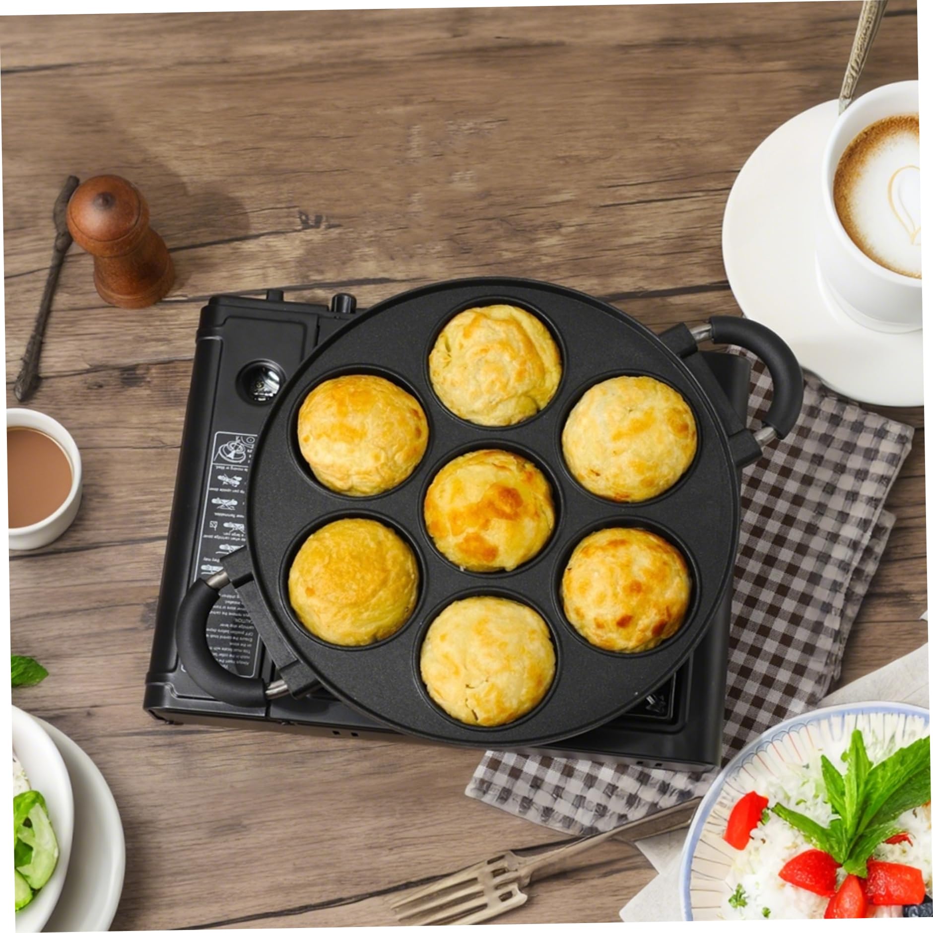 Gusseisen Aebleskiver Pan 7-Loch Takoyaki Pfanne Aluminiumlegierung Anti-Scald