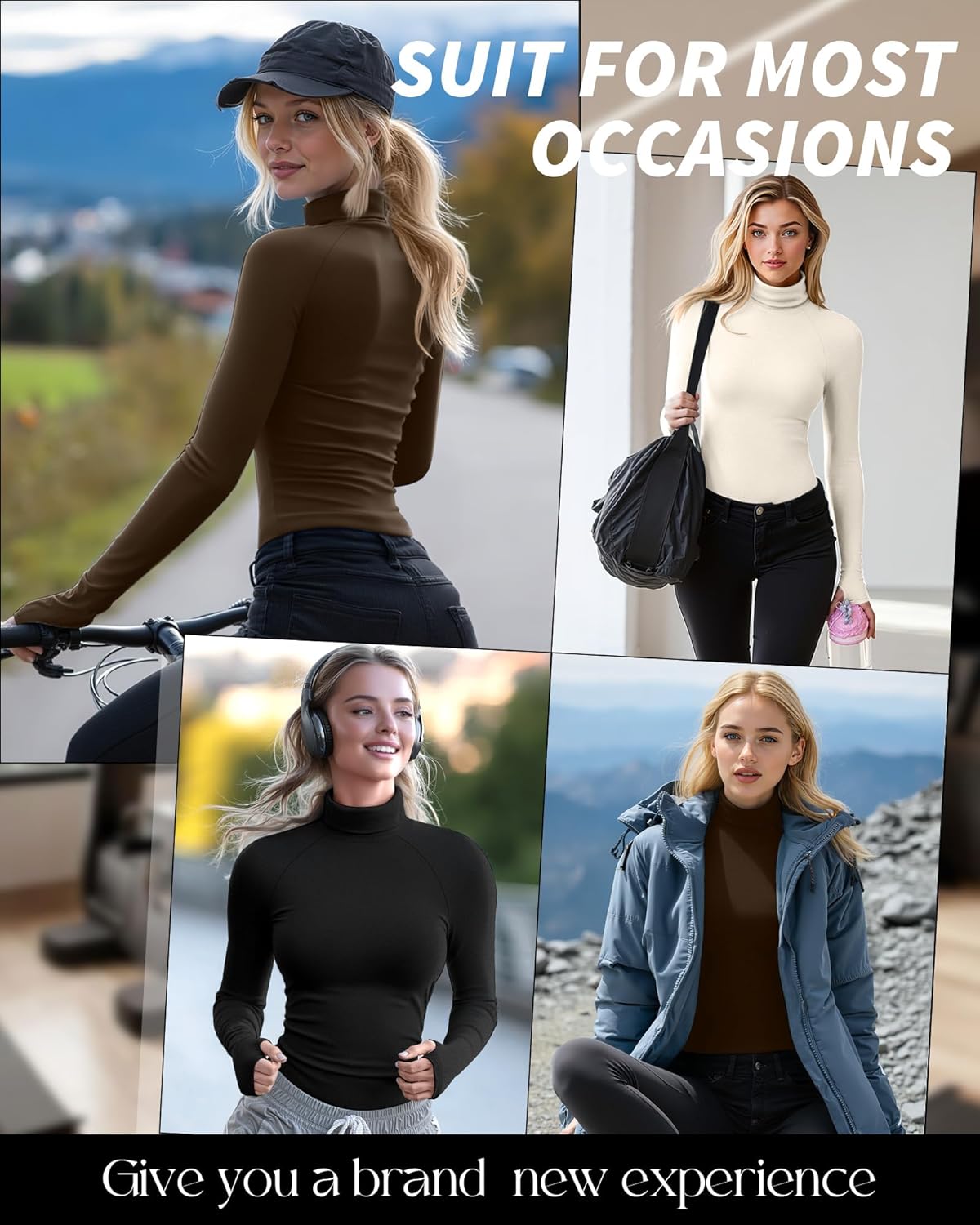 3 Pack Women's Turtleneck Shirts Long Sleeve Slim Fit Thermal Underwear Tops Mock Neck Base Layer with Thumb Holes - Image 4