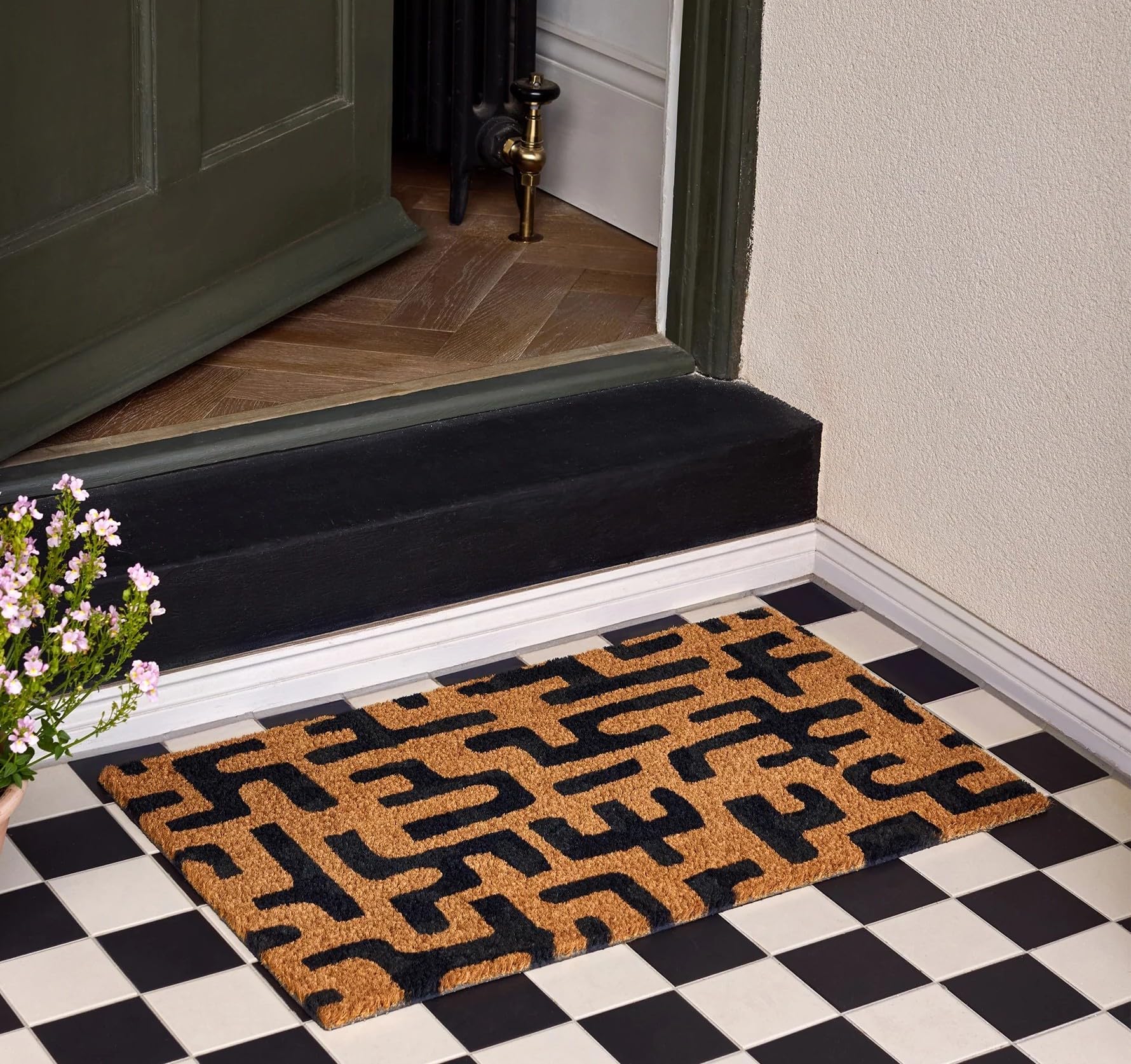 Coir Door Mat for Doorway, Home Entry, Balcony, Garden, Dirt Trapper Entrance Indoor Outdoor Non-Slip Absorbent Welcome Mat Natural Doormat in 45 x 75 cm (Abstract Maze)