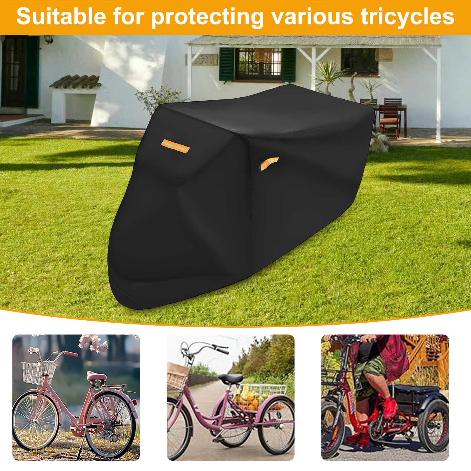 Dreiradabdeckung für Erwachsene, elektrische Dreiradabdeckungen, Outdoor-wasserdichte Fahrradabdeckung, Schwarz