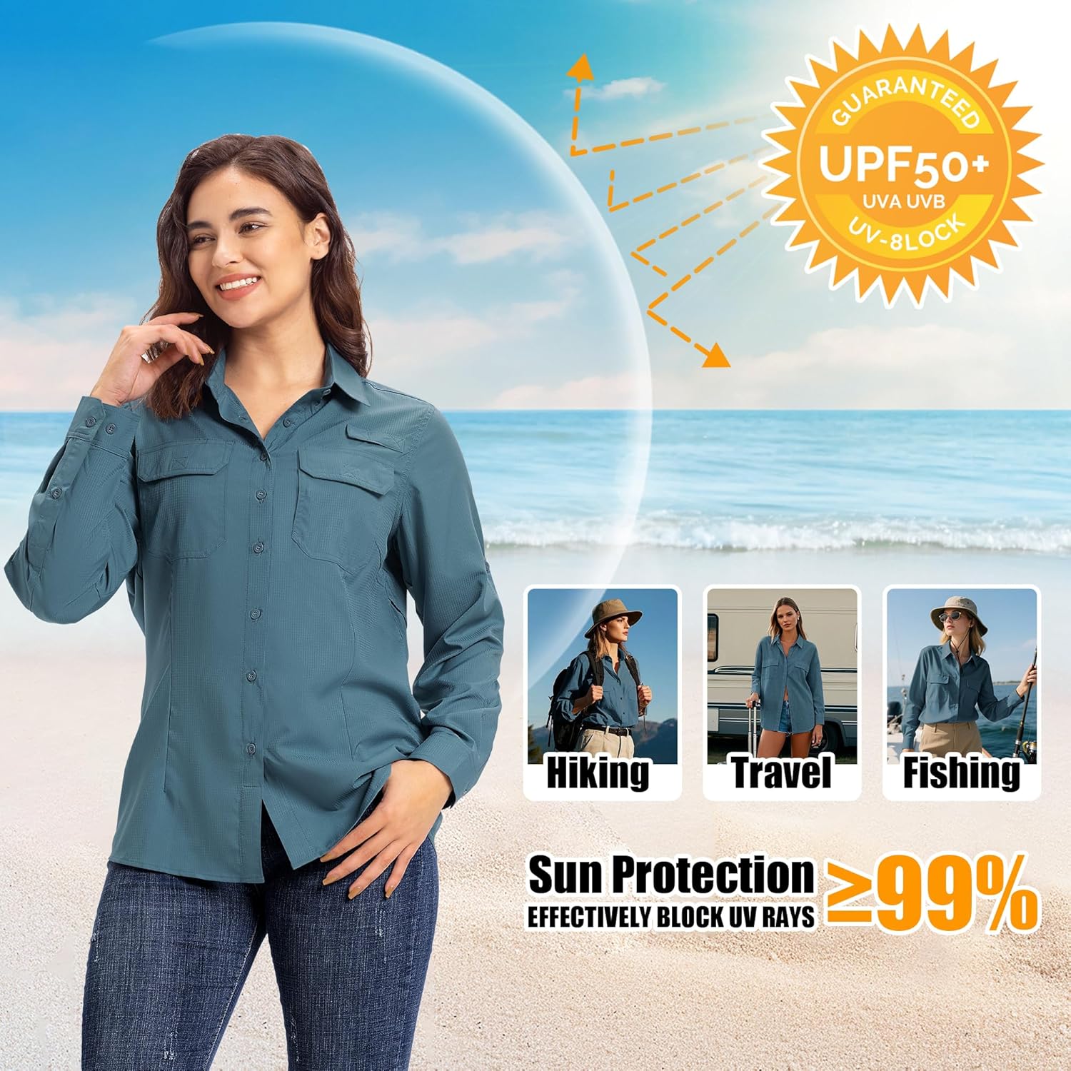 33,000ft Women's UPF 50+ UV Long Sleeve Sun Protection Safari Shirts Quick Dry Outdoor Fishing Hiking Travel Shirt - Image 4
