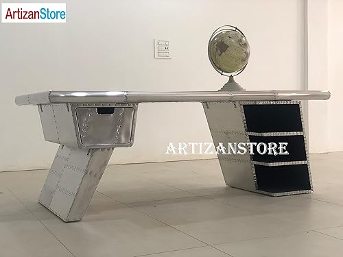 Miniatura 4 de ARTIZANSTORE Escritorio ejecutivo de aviador grande - Estantería de cajón - Ala de avión 78"