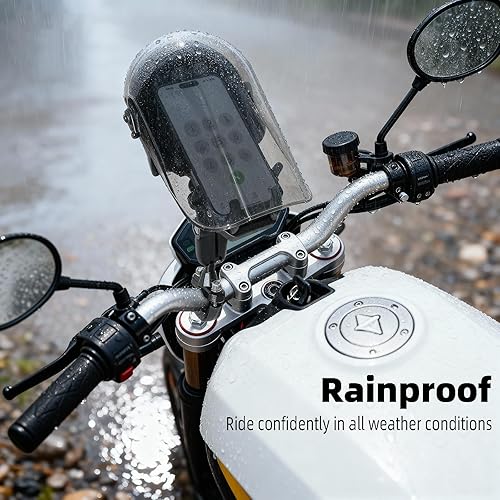 Miniatura 6 de Soporte de teléfono para motocicleta con amortiguador de vibraciones y sombrilla, brazo mediano de aluminio y base de manillar, soporte universal