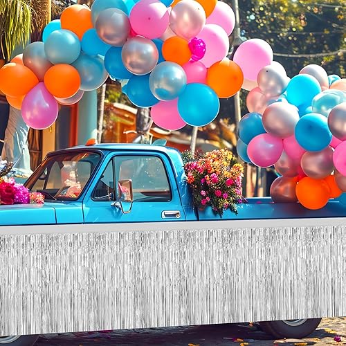 Miniatura 7 de Morcheiong Paquete de 2 faldas de mesa de oropel de papel de aluminio plateado de 29.5 x 108 pulgadas desechables para mesas rectangulares, cortina