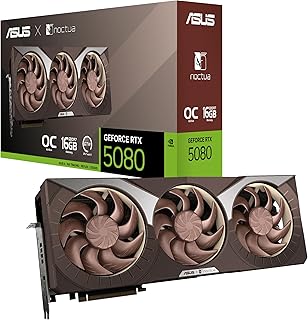 ASUS GeForce RTX 5080 16GB GDDR7 Noctua OC Edition Gaming Graphics Card (Nvidia RTX5080, NVIDIA Blackwell, DLSS 4, PCIe 5.0, 2X HDMI 2.1b, 3X DisplayPort 2.1b, RTX5080-O16G-NOCTUA)