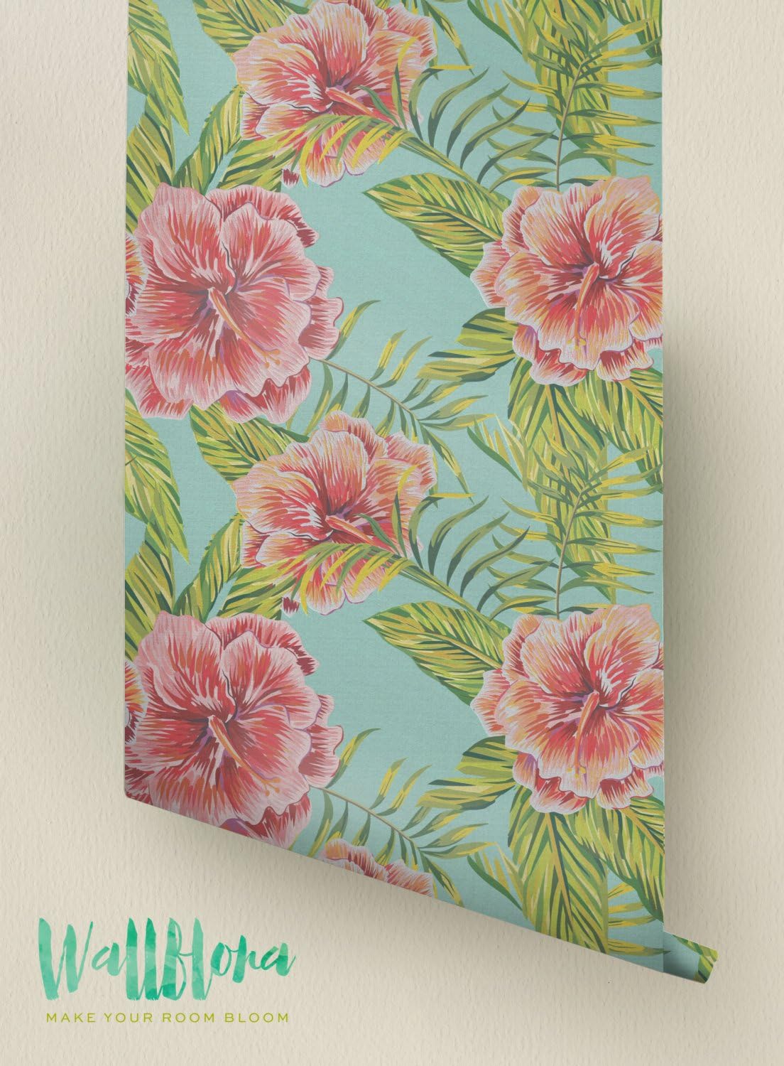 Temporary Wallpaper/Removable Wall Sticker/Hibiscus & Palm Areca Leaves Pattern Removable Wallpaper/018