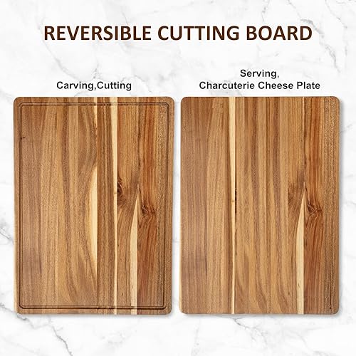 Miniatura 6 de Tabla de cortar de madera extra grande resistente con ranura para jugo, bloque de carnicero de madera de acacia gruesa, 20 x 15 pulgadas, 4 piezas