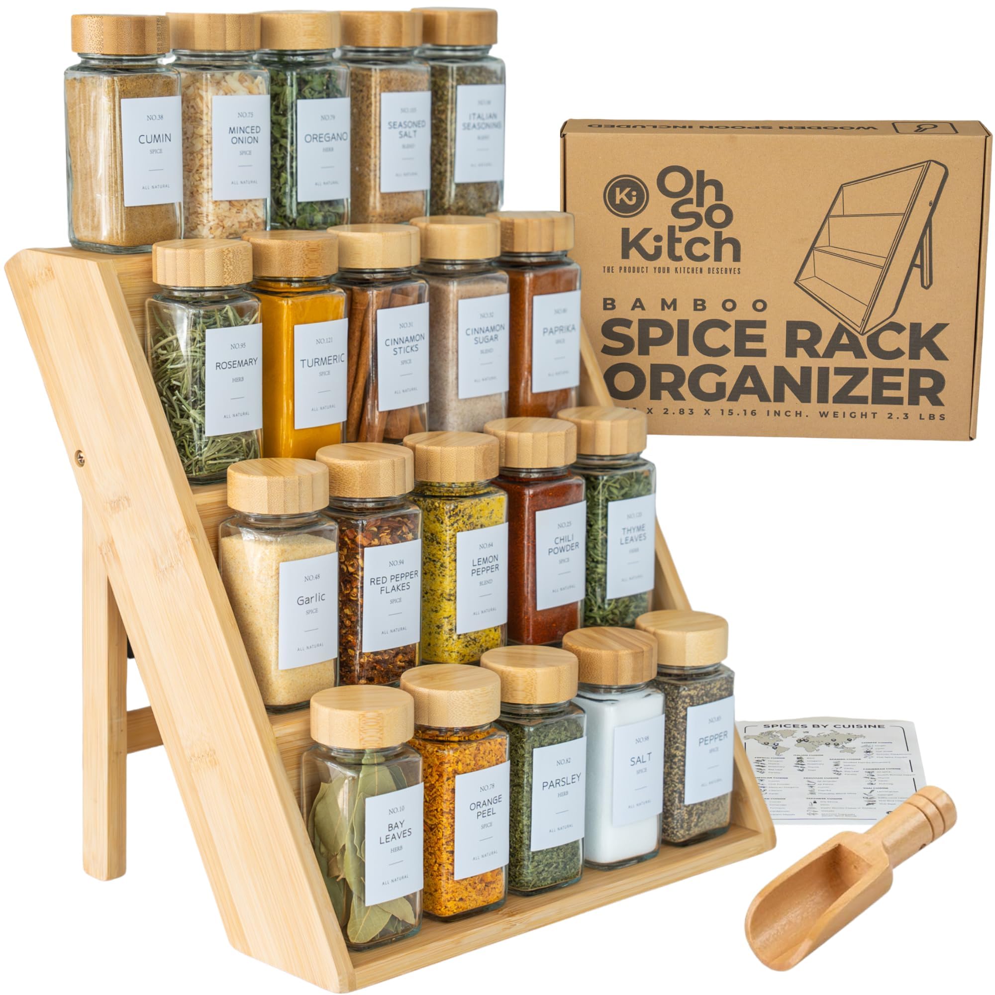 Bamboo Spice Rack Organizer For Kitchen Drawer, Countertop & Cabinet ...