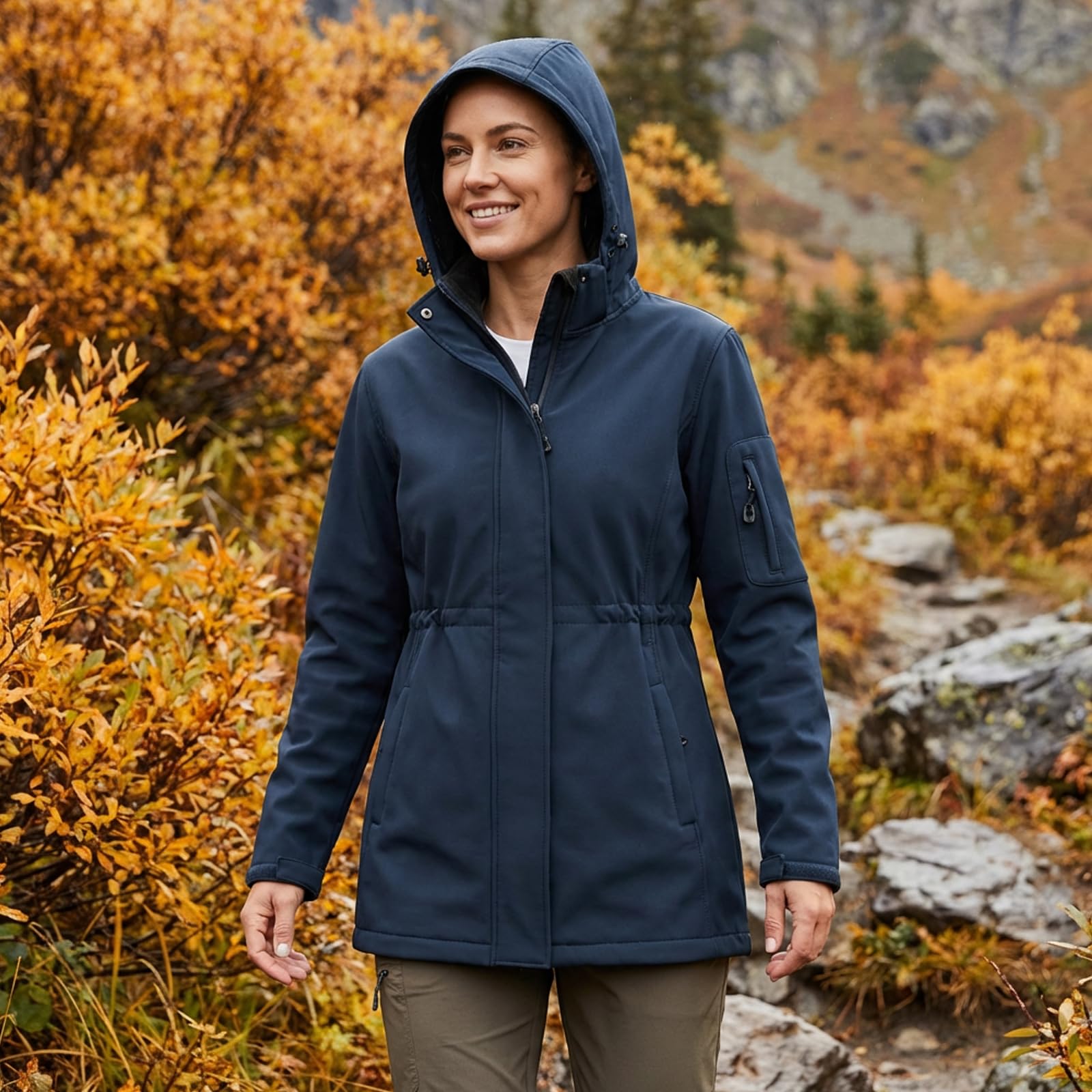 CHIGUO Vestes d'hiver légères pour femmes, imperméables, doublées de polaire chaude, avec capuche, veste de pluie Softshell