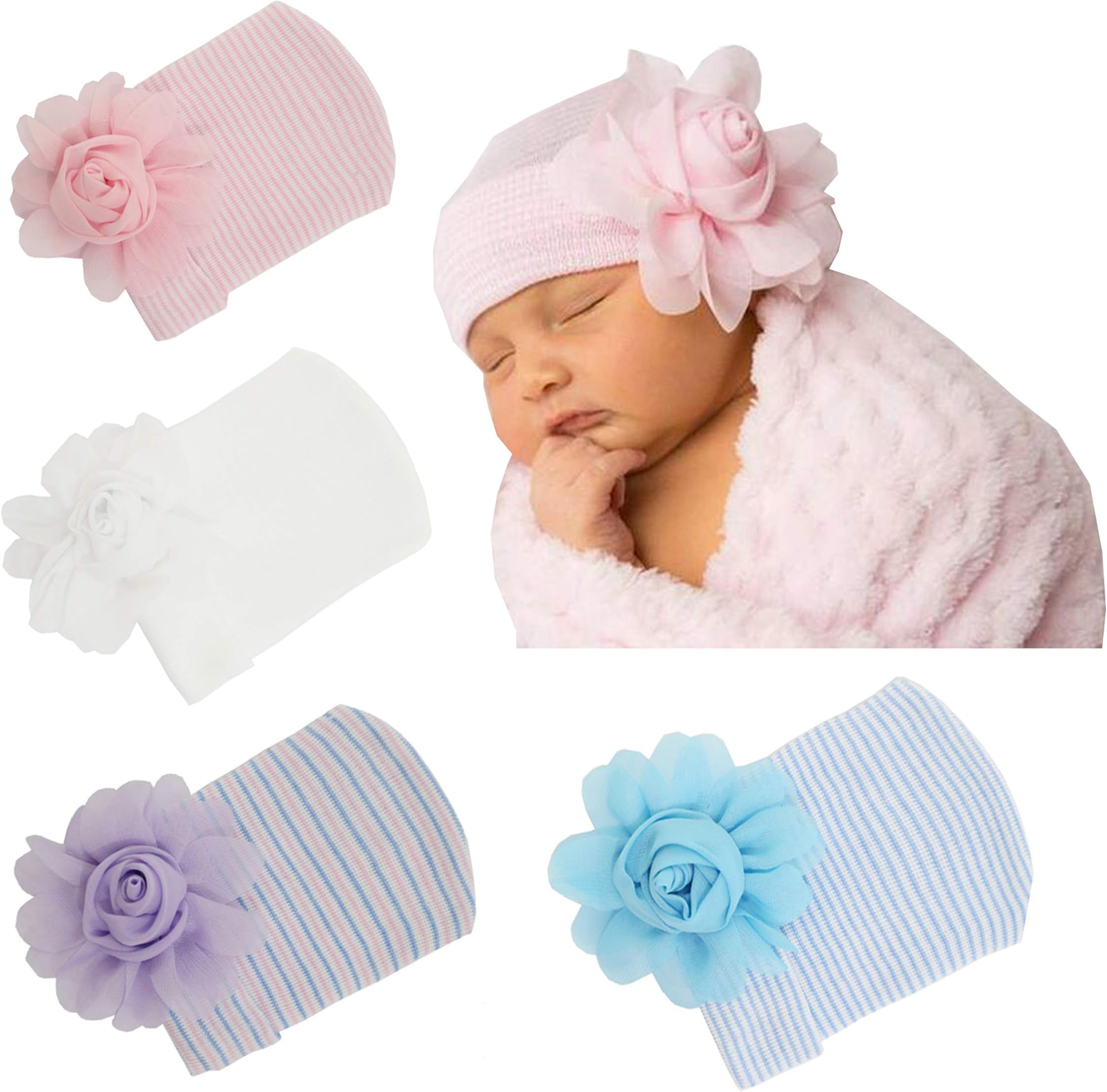 Newborn Baby Girls Infant Turban Hats Scratch Resistant Gloves Set Headwrap Nursery Beanie Hat Anti-Scratch Mittens Suit