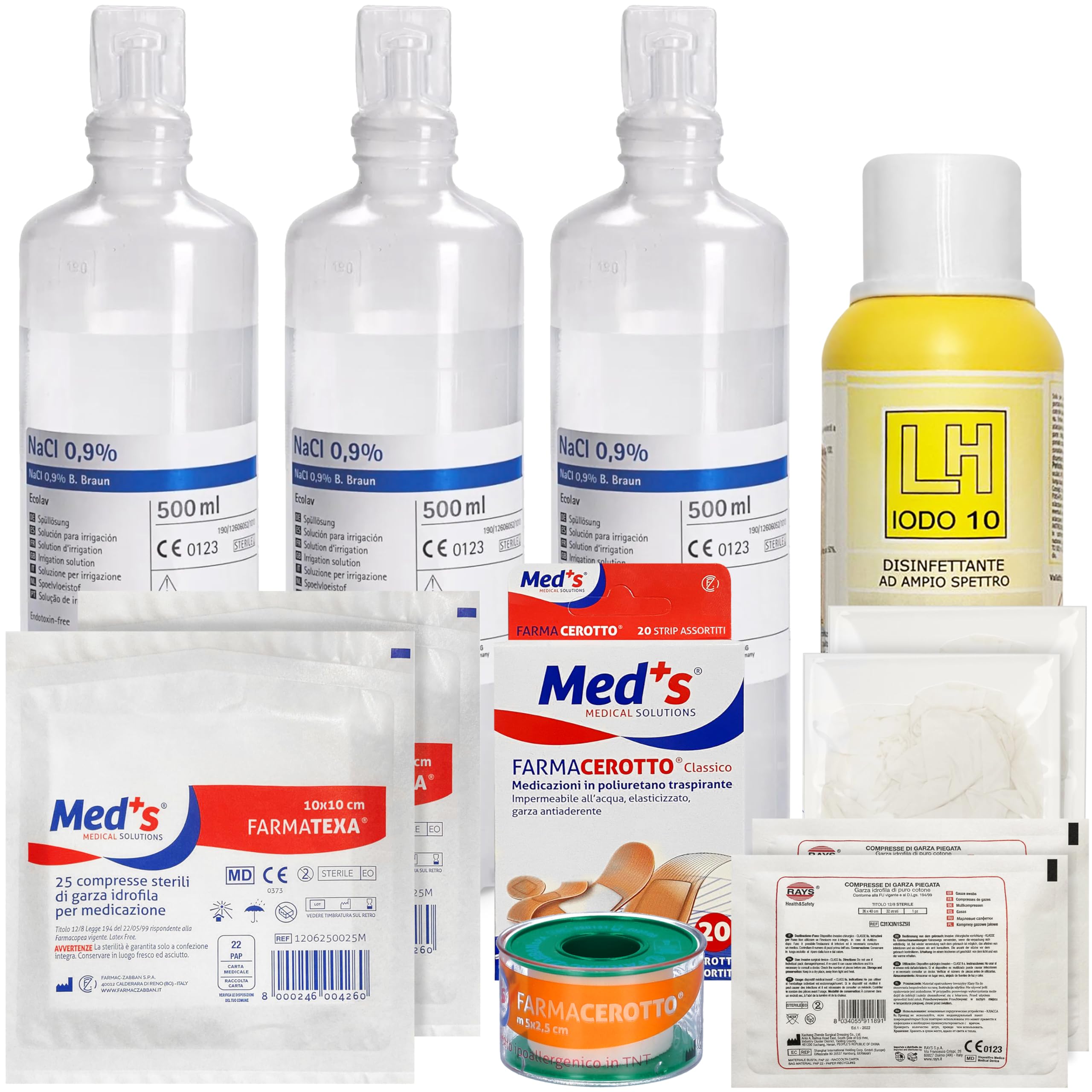 KIT BASE per reintegro ALLEGATO 1 parziale, pacco di medicazione per cassette di Pronto soccorso, Armadietto aziende più 3 dipendenti