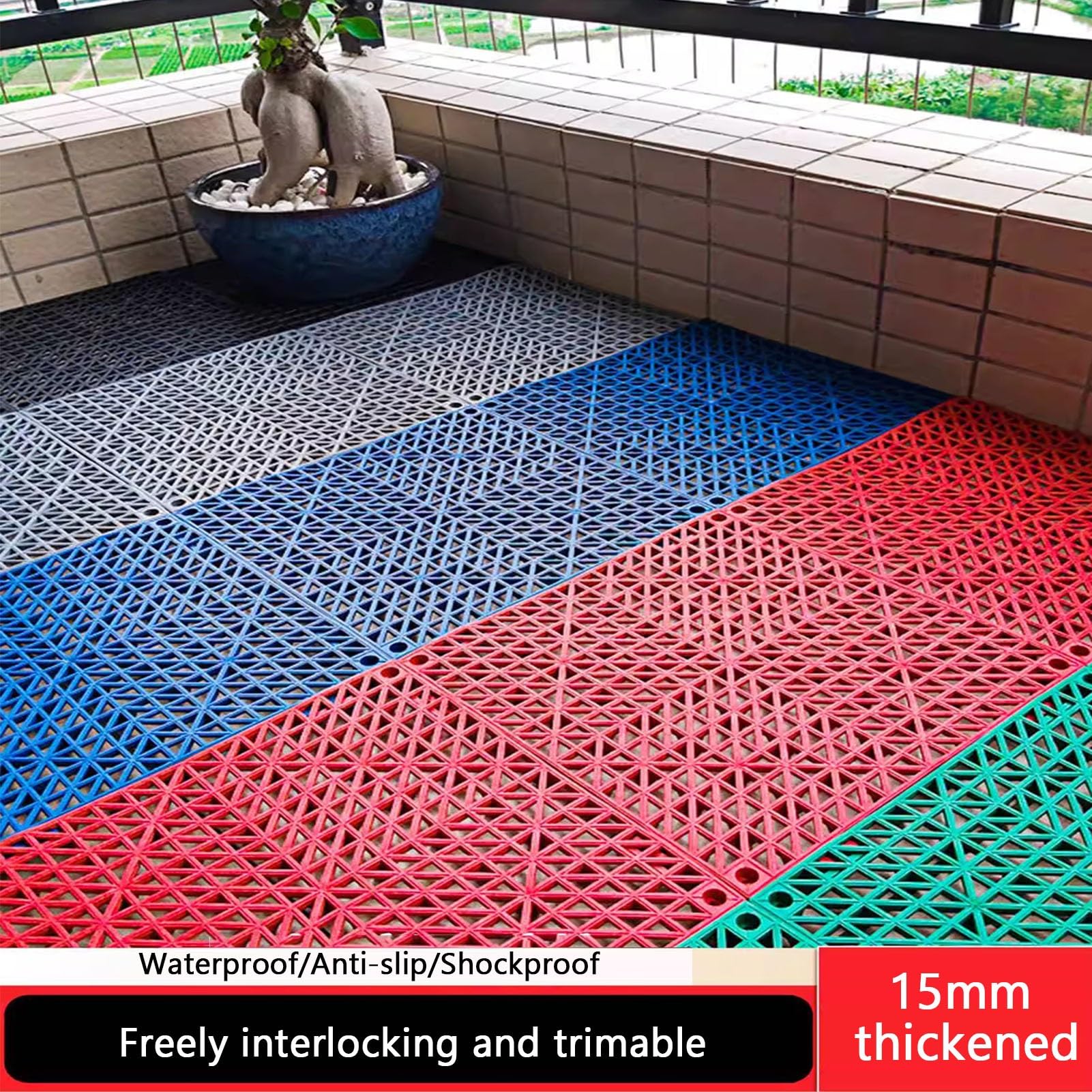 Bodenschutzmatte Fitness Mehrere Farbkombinationen Grounding Mat Kunststoff Drainage Bodenfliesen Duschraum, Saunaraum(60pieces)