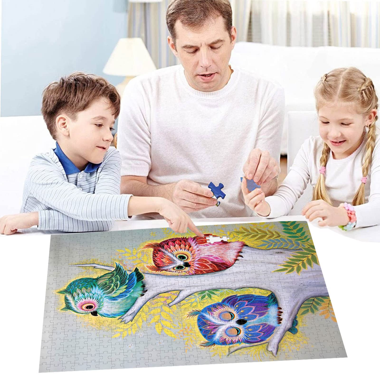 Puzzle in legno per adulti da 1500 pezzi con tre gufi regalo per il tempo libero e intrattenimento per feste