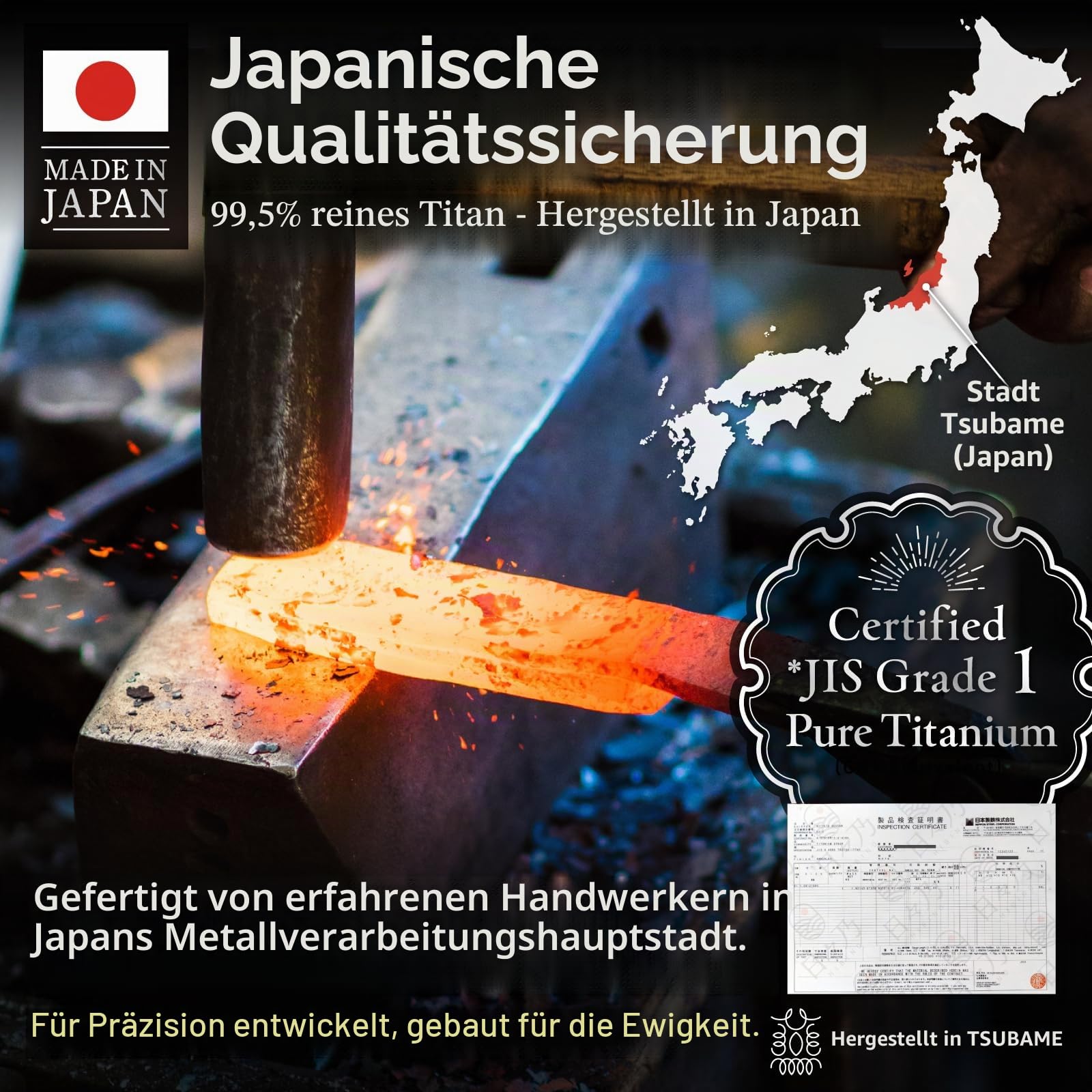 HIBINO Titan-Schneidebrett, 99,5% reines japanisches Titan, ungiftig, leicht und spülmaschinenfest, Größe L, hergestellt in Japan, mit rutschfester Matte, für Küche & Camping