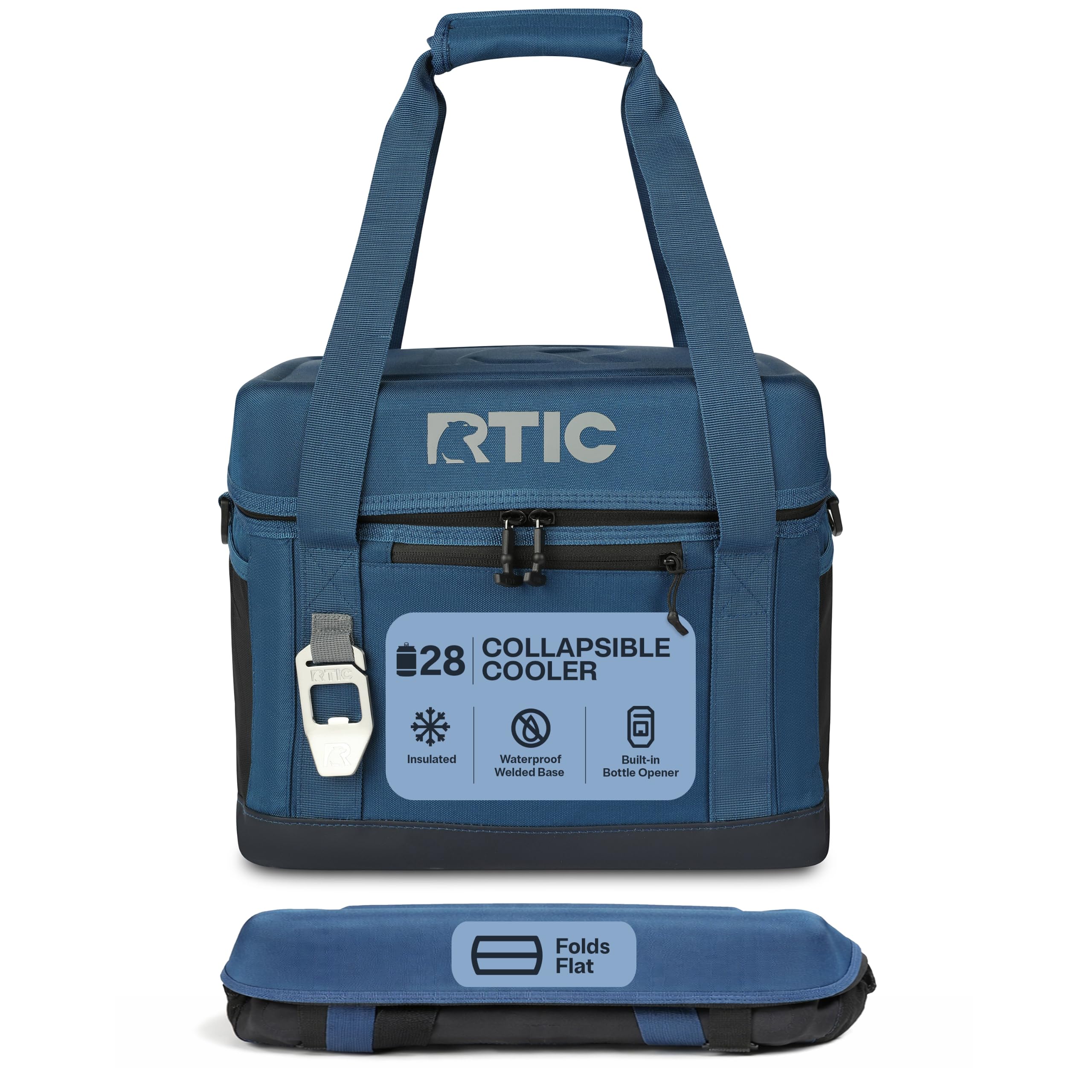 RTIC 28 Can Everyday Cooler, Soft Sided Portable Insulated Cooling for Lunch, Beach, Drink, Beverage, Travel, Camping, Picnic, for Men and Women, Navy